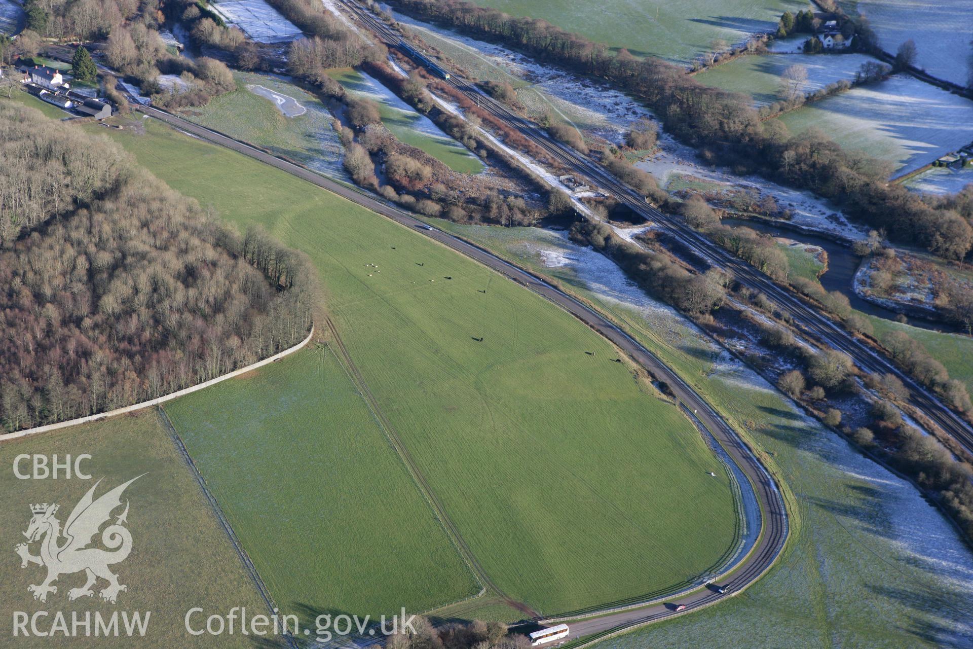 RCAHMW colour oblique photograph of St Fagans, earthworks of a medieval field system. Taken by Toby Driver on 08/12/2010.