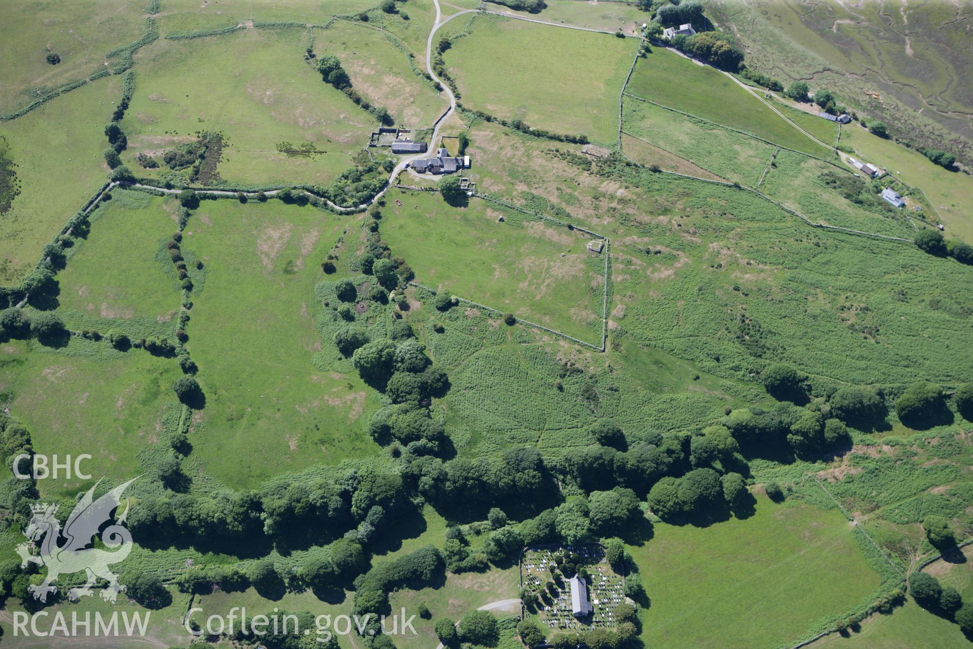 RCAHMW colour oblique photograph of St Michaels Church, Llanfihangel-y-traethau. Taken by Toby Driver on 16/06/2010.