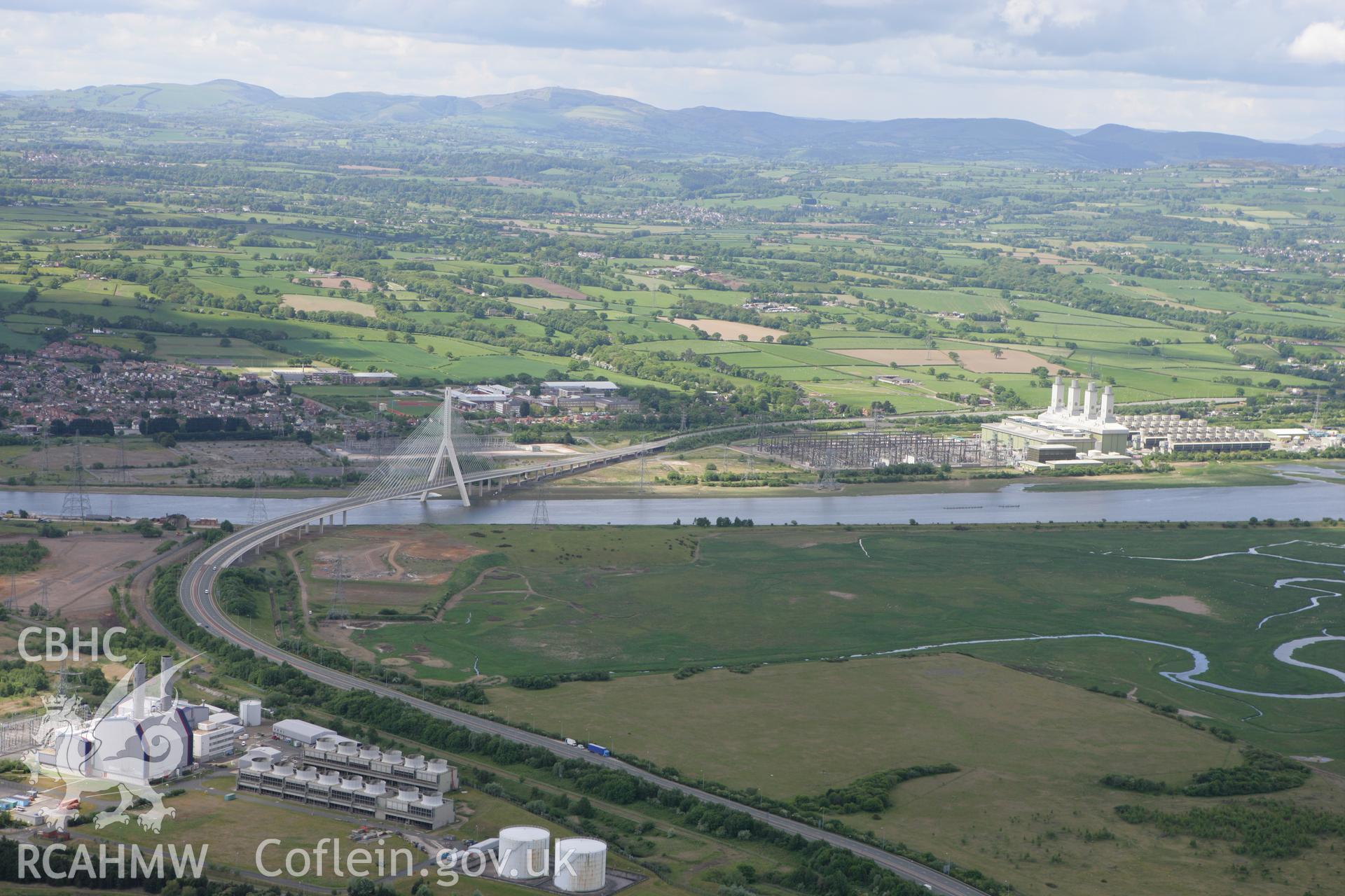 RCAHMW colour oblique photograph of Deeside Power Station, with Connah's Quay road bridge. Taken by Toby Driver on 27/05/2010.