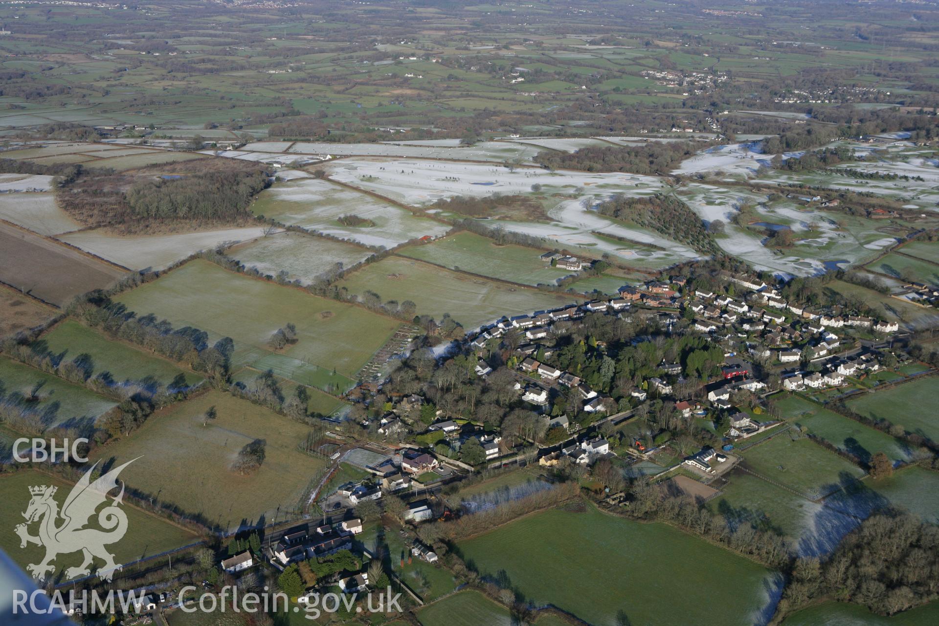 RCAHMW colour oblique photograph of Bonvilston village from the west. Taken by Toby Driver on 08/12/2010.