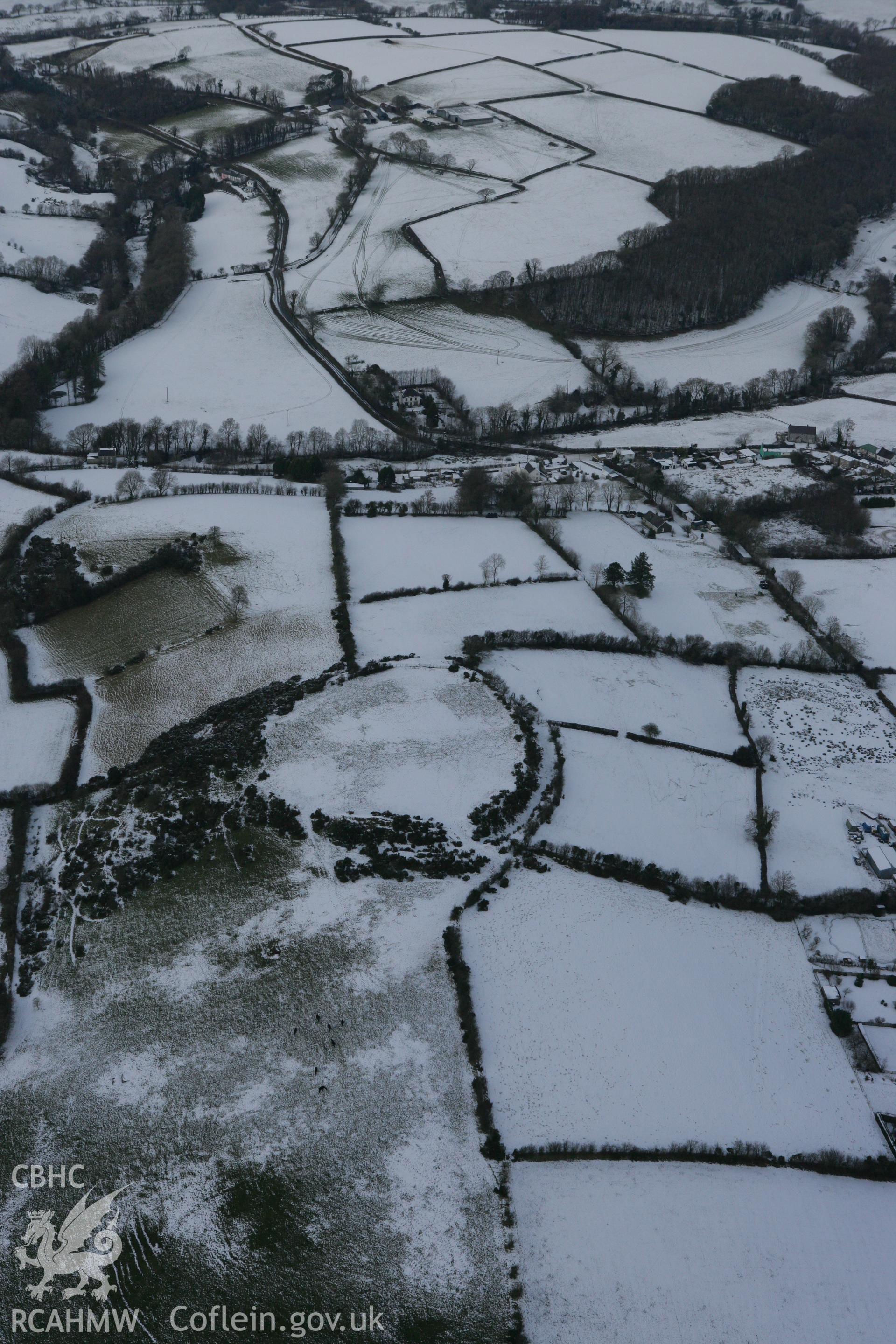 RCAHMW colour oblique photograph of Gaer Maesmynach hillfort (Cribyn Gaer). Taken by Toby Driver on 02/12/2010.