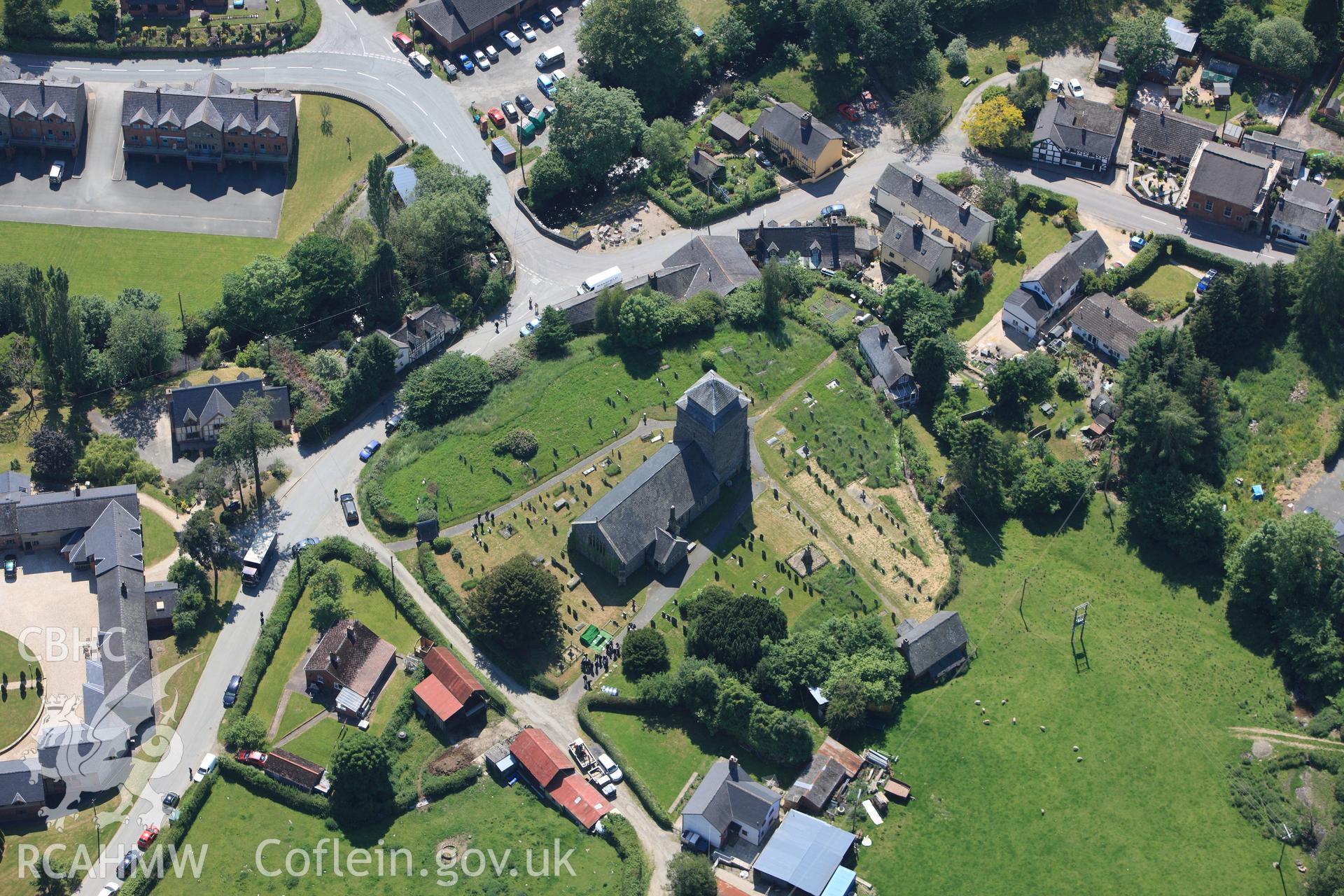 RCAHMW colour oblique photograph of Church of St Beuno, Bettws Cedewain. Taken by Toby Driver on 16/06/2010.
