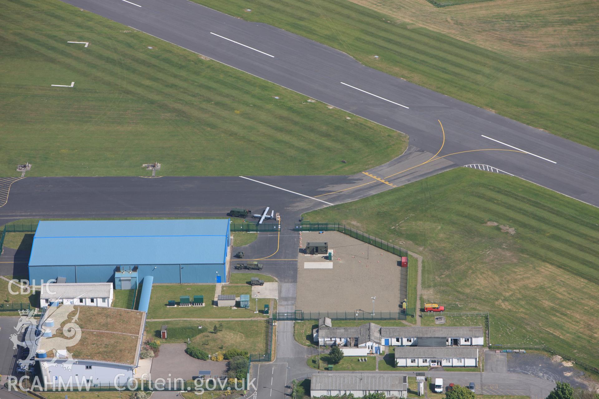 RCAHMW colour oblique photograph of Aberporth Airfield, Unmanned Aerial Vehicle (UAV) on test. Taken by Toby Driver on 25/05/2010.