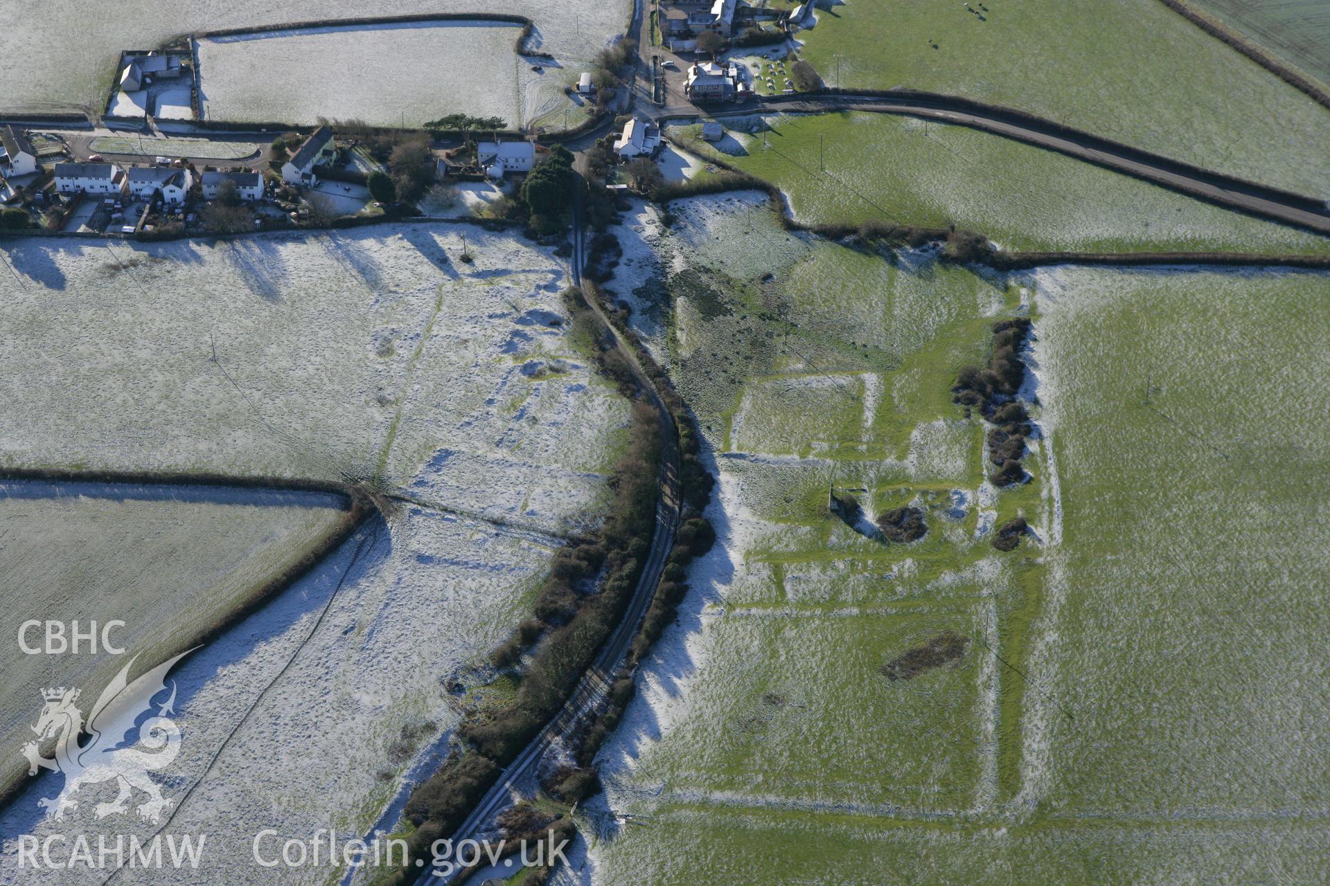 RCAHMW colour oblique photograph of Marcross, grange earthworks, with frost. Taken by Toby Driver on 08/12/2010.