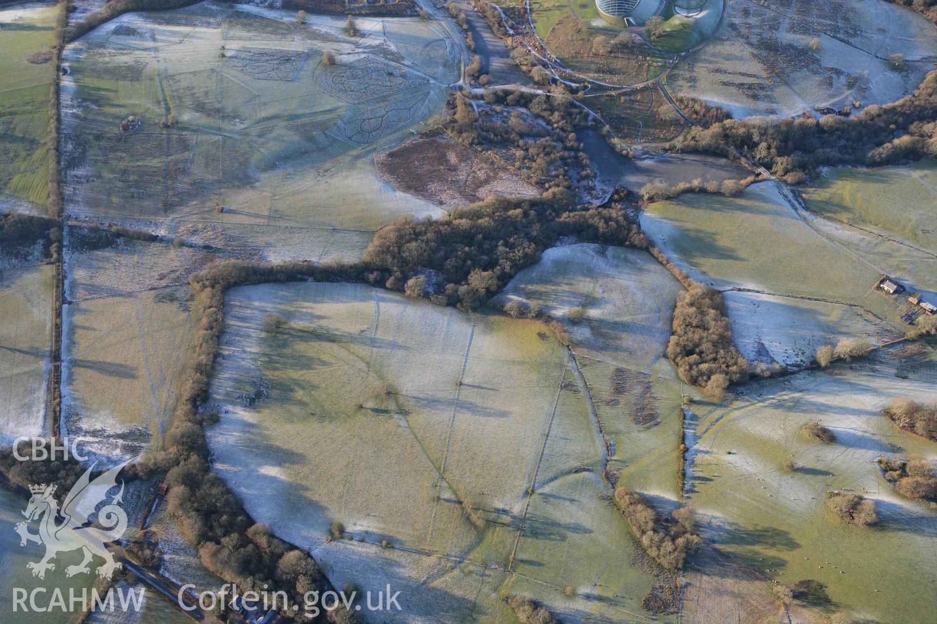 RCAHMW colour oblique photograph of earthwork features in Middleton Hall Park, north of Bryncrwys. Taken by Toby Driver on 08/12/2010.