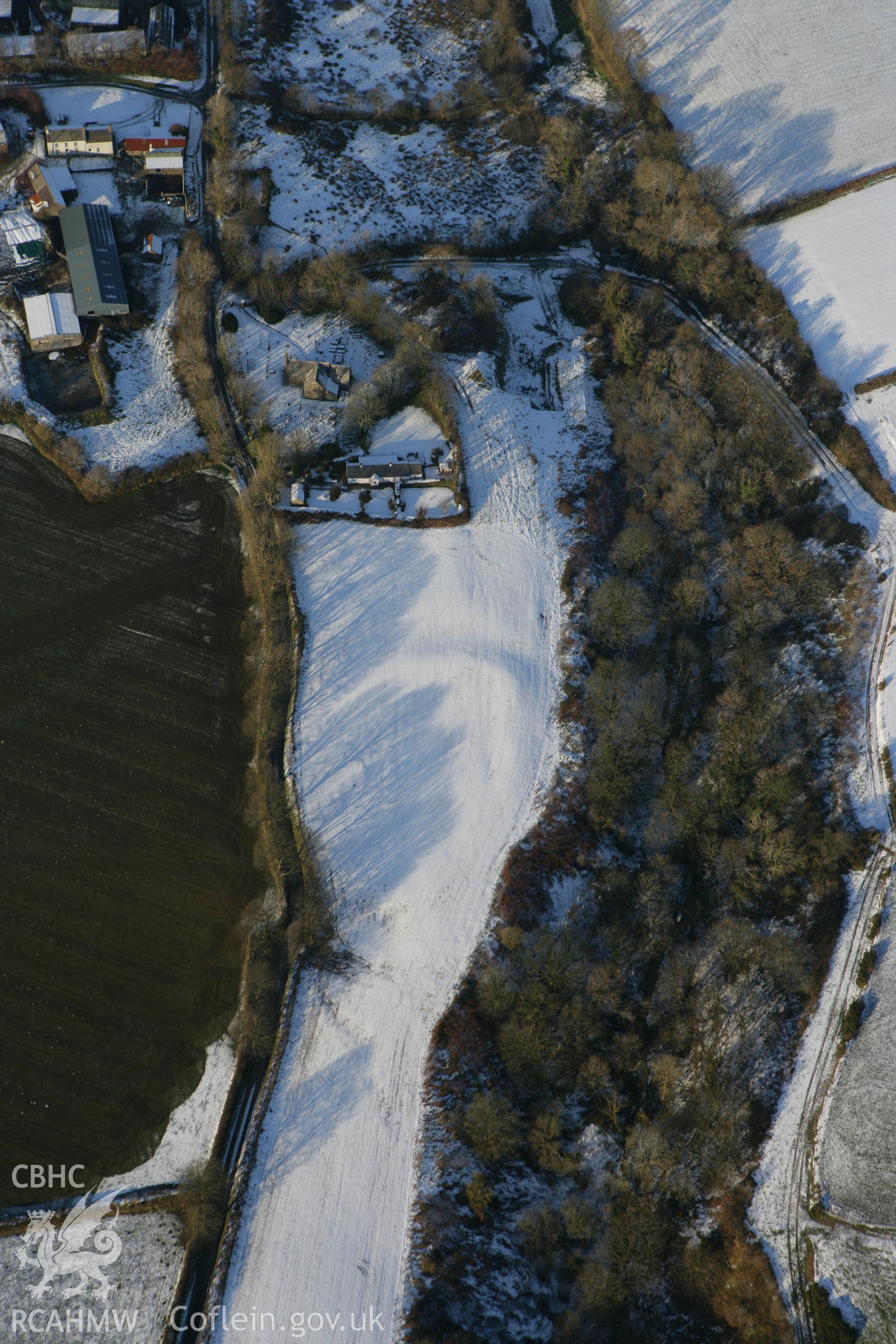 RCAHMW colour oblique photograph of Castell Hendre. Taken by Toby Driver on 01/12/2010.