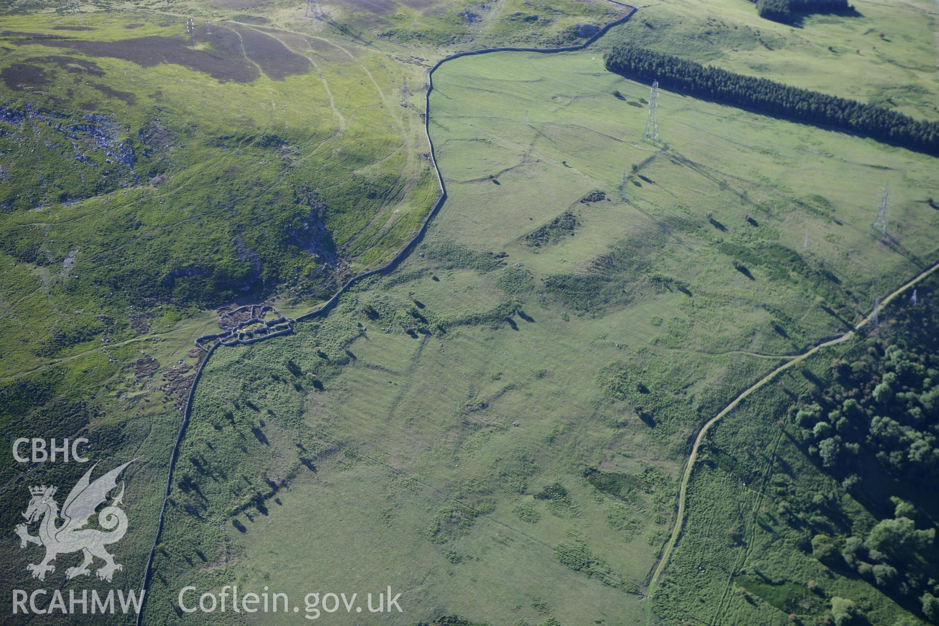 RCAHMW colour oblique photograph of enclosed hut group, Cae'r Mynydd. Taken by Toby Driver on 16/06/2010.