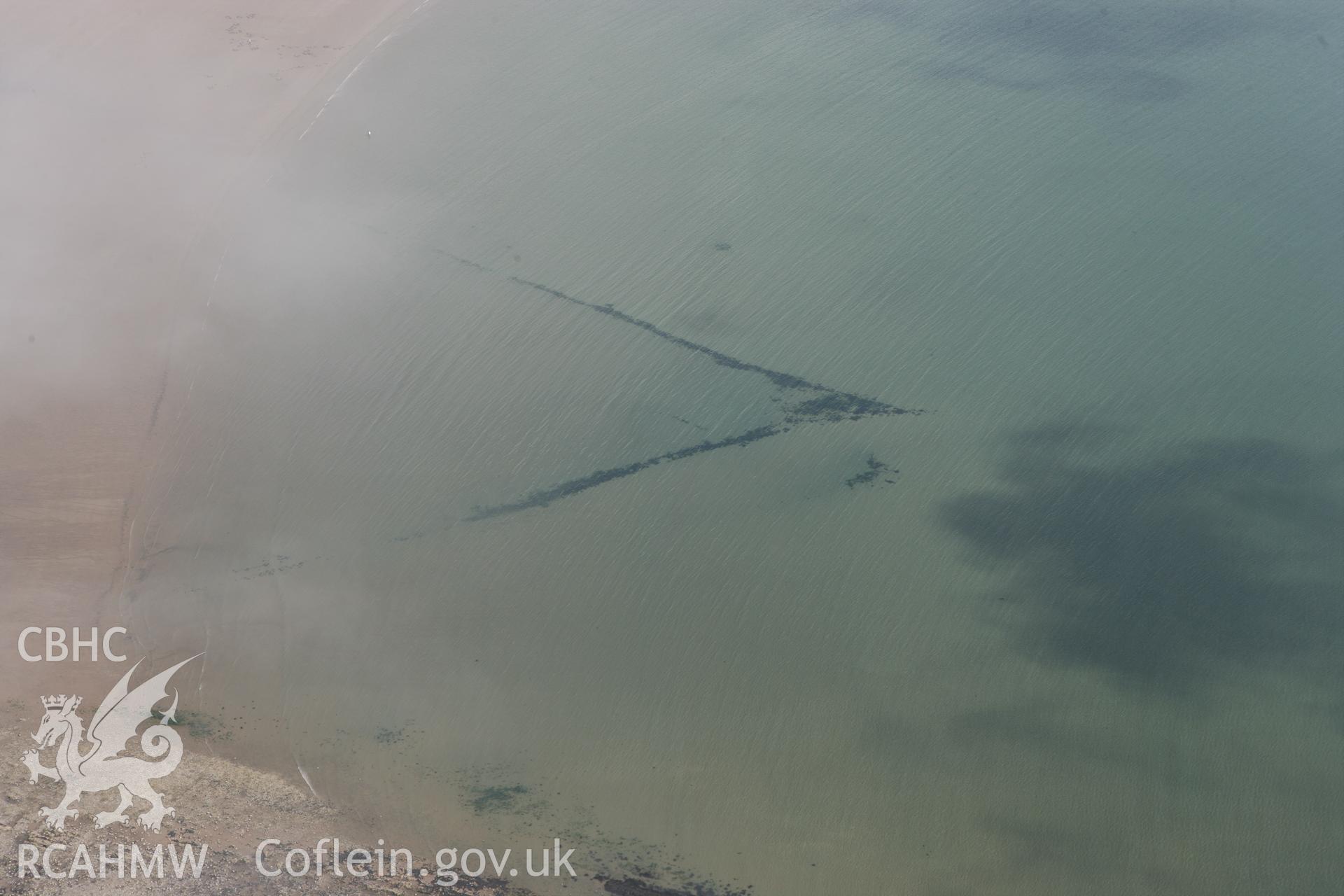 RCAHMW colour oblique photograph of Oxwich Bay Fish Trap. Taken by Toby Driver on 22/06/2010.