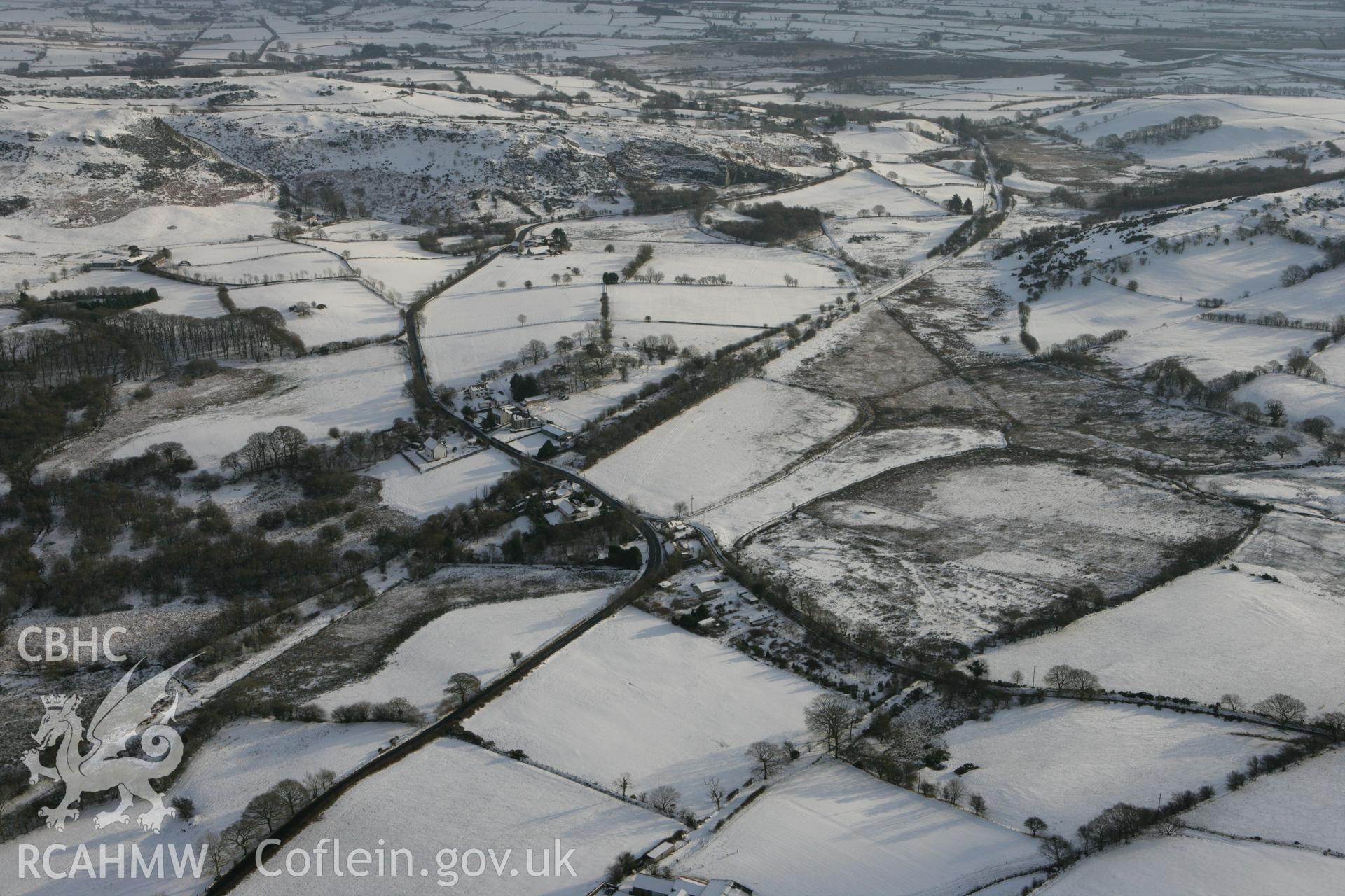 RCAHMW colour oblique photograph of Penpompren, landscape looking south east with railway. Taken by Toby Driver on 02/12/2010.