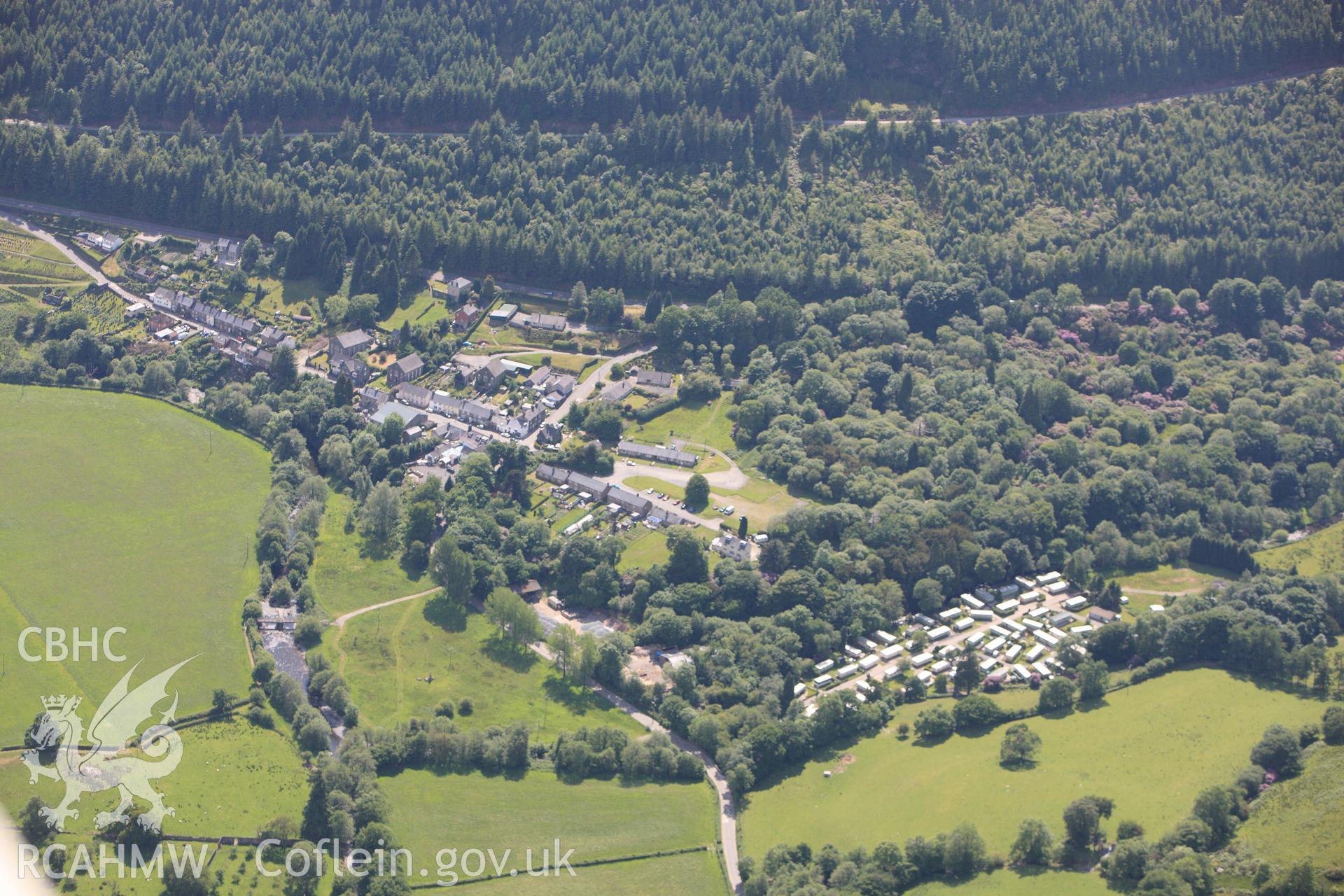 RCAHMW colour oblique photograph of Dinas Mawddwy. Taken by Toby Driver on 16/06/2010.