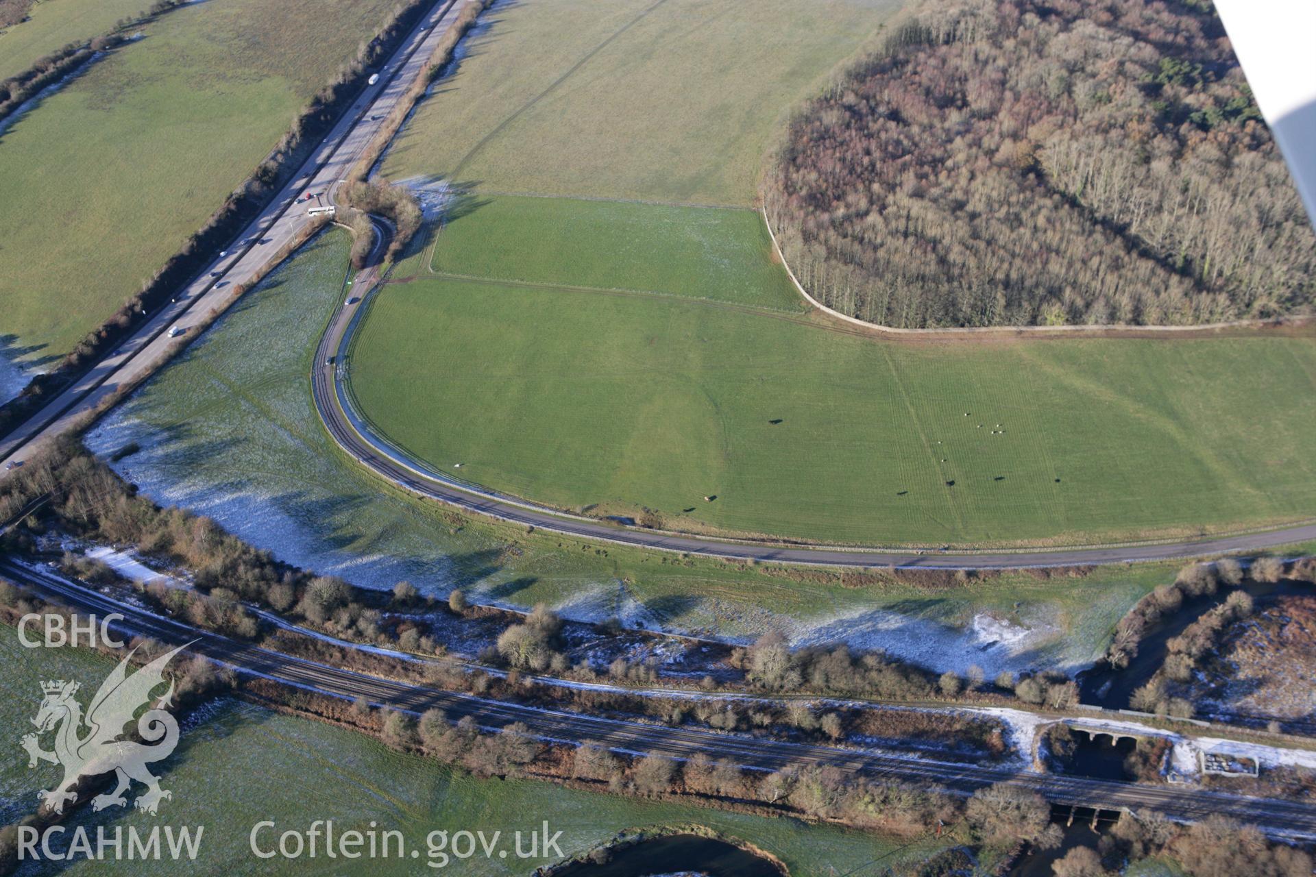 RCAHMW colour oblique photograph of St Fagans, earthworks of a medieval field system. Taken by Toby Driver on 08/12/2010.