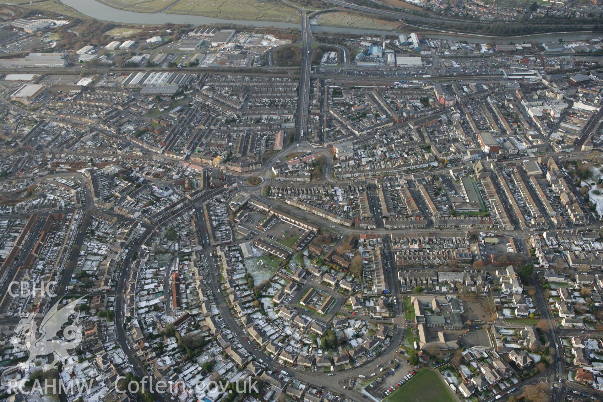 RCAHMW colour oblique photograph of Neath townscape, from the south-east. Taken by Toby Driver on 01/12/2010.