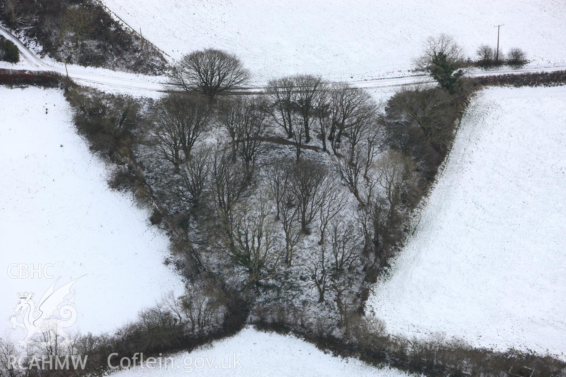 RCAHMW colour oblique photograph of Gaer Fach, Cribyn. Taken by Toby Driver on 02/12/2010.