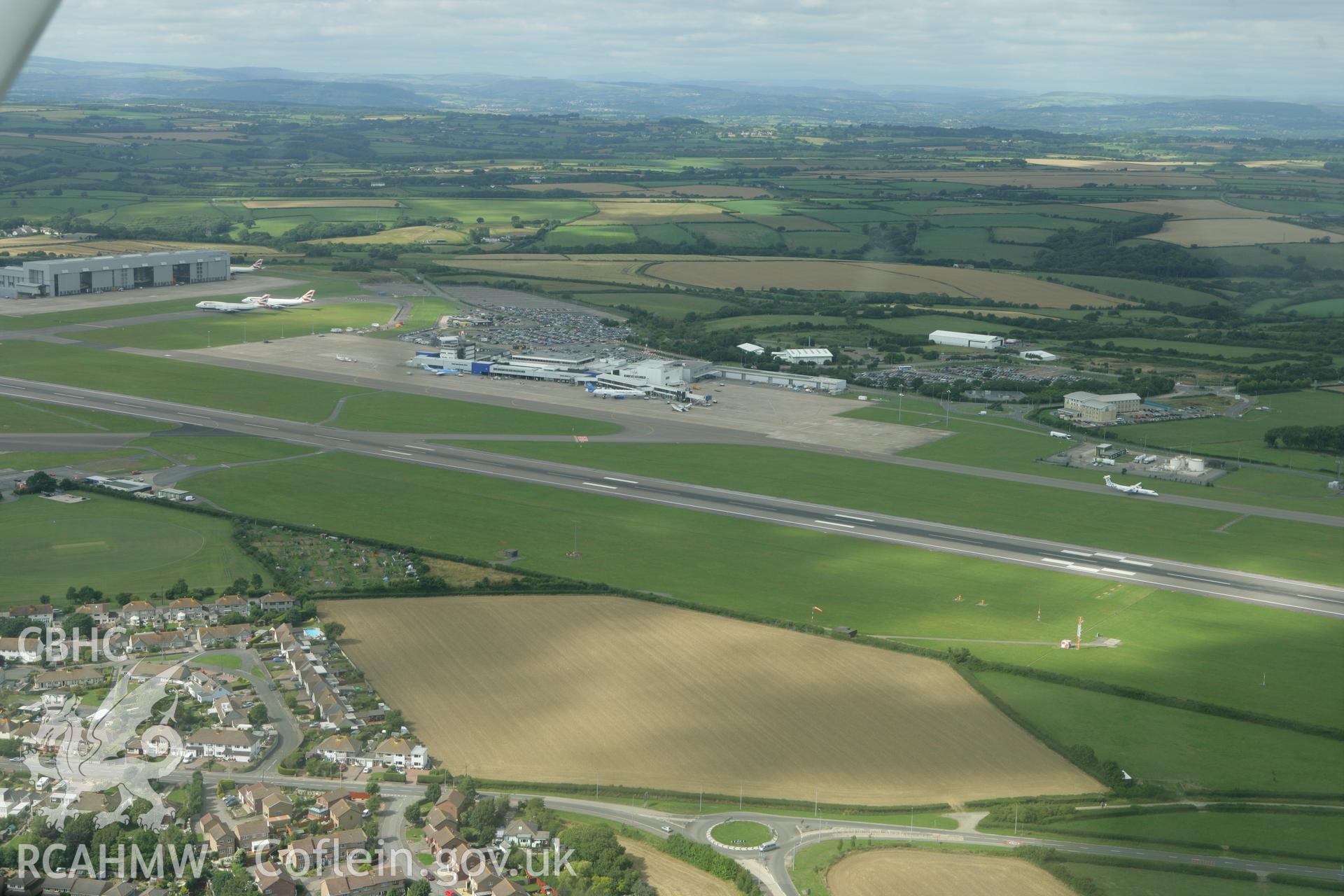 RCAHMW colour oblique photograph of Rhoose Airfield (Cardiff Wales Airport, Rhoose). Taken by Toby Driver on 29/07/2010.