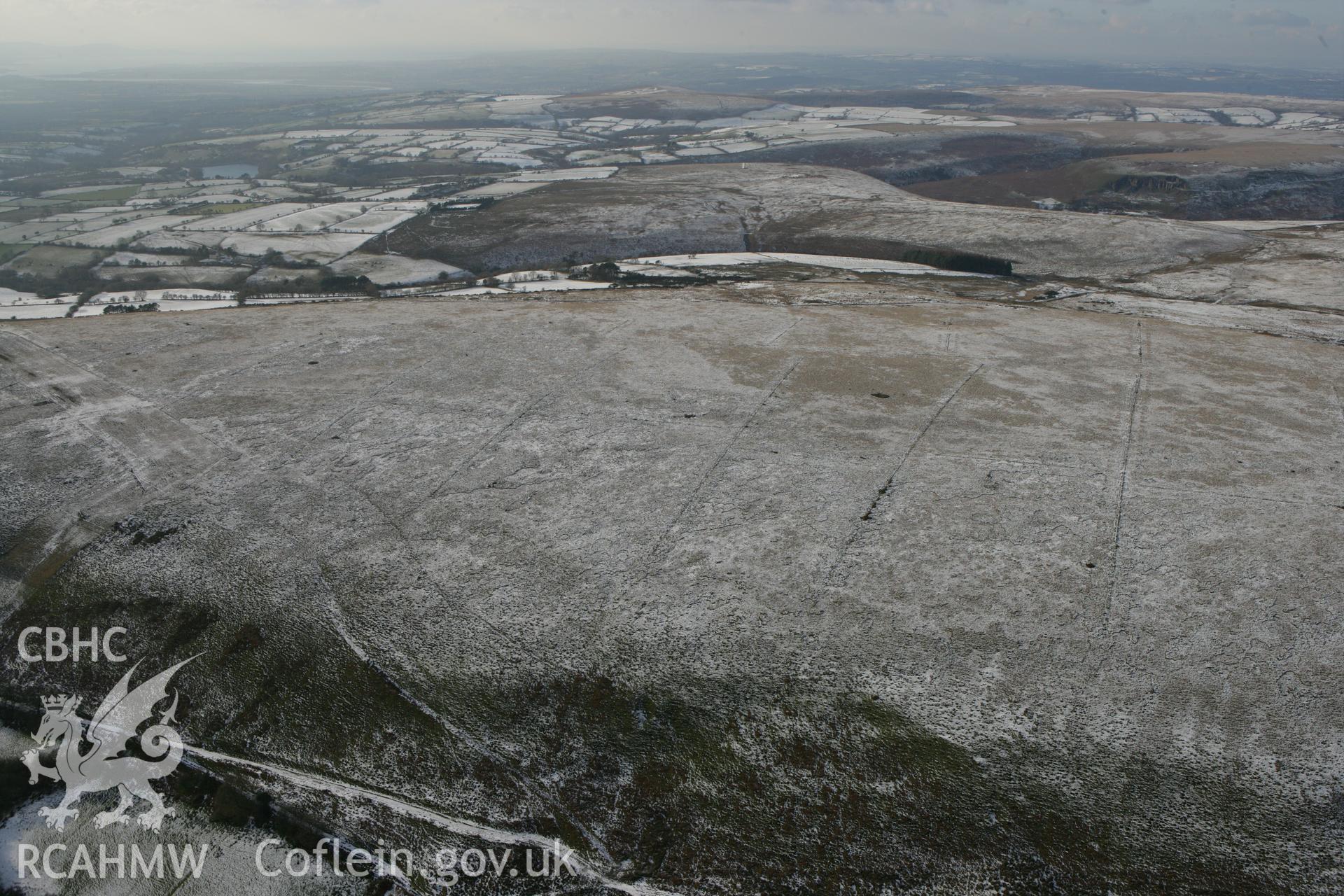 RCAHMW colour oblique photograph of Tor Clawdd to Lluest Treharne anti-glider trenches. Taken by Toby Driver on 01/12/2010.