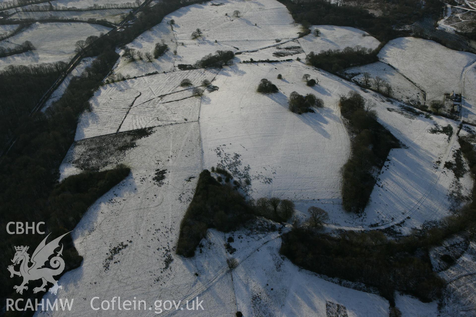 RCAHMW colour oblique photograph of Middleton Hall Park, tree-planting circles north-west of Clearbrook Woods. Taken by Toby Driver on 01/12/2010.