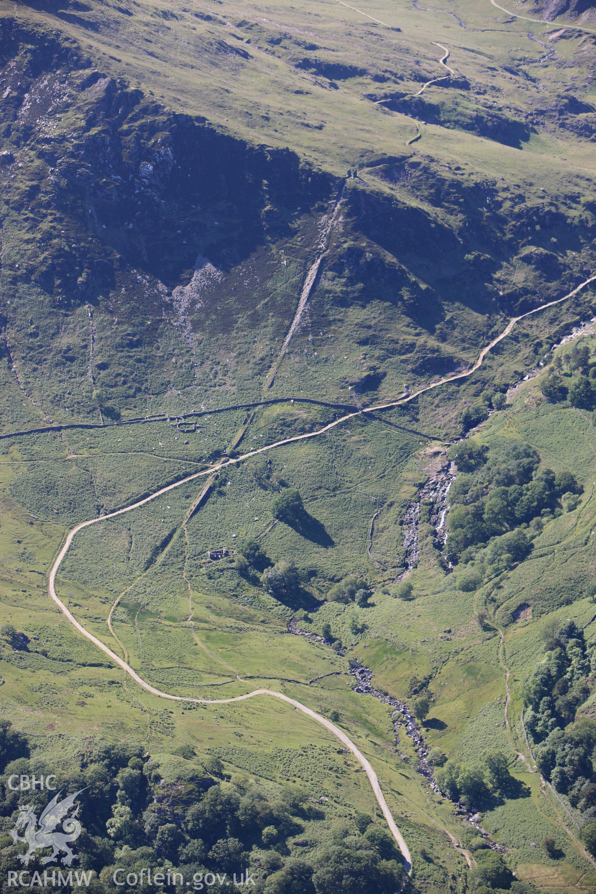 RCAHMW colour oblique photograph of Hafod-y-Llan Uchaf, showing disused incline of Cwmllan. Taken by Toby Driver on 16/06/2010.