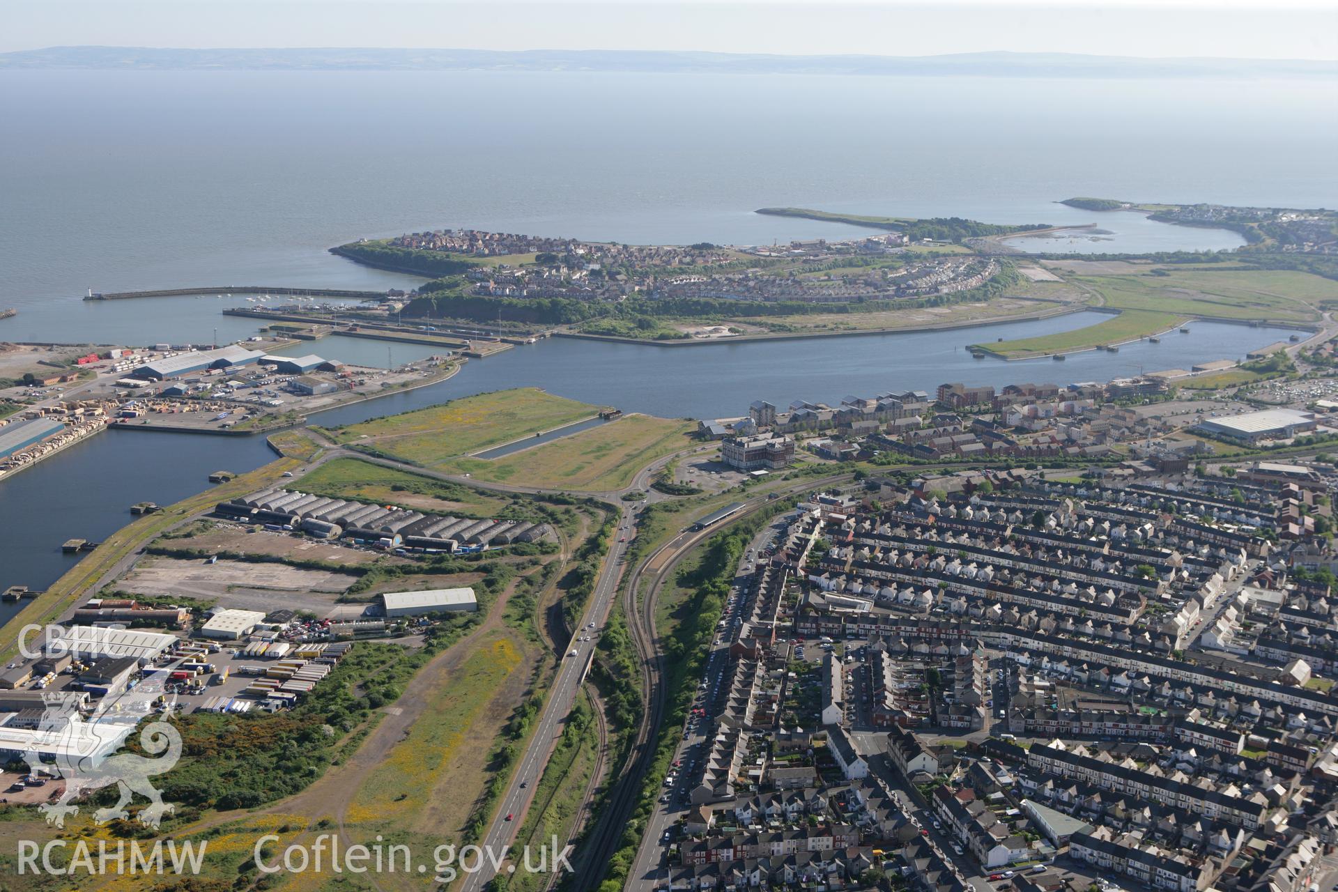 RCAHMW colour oblique photograph of Barry Docks, Barry. Taken by Toby Driver on 24/05/2010.