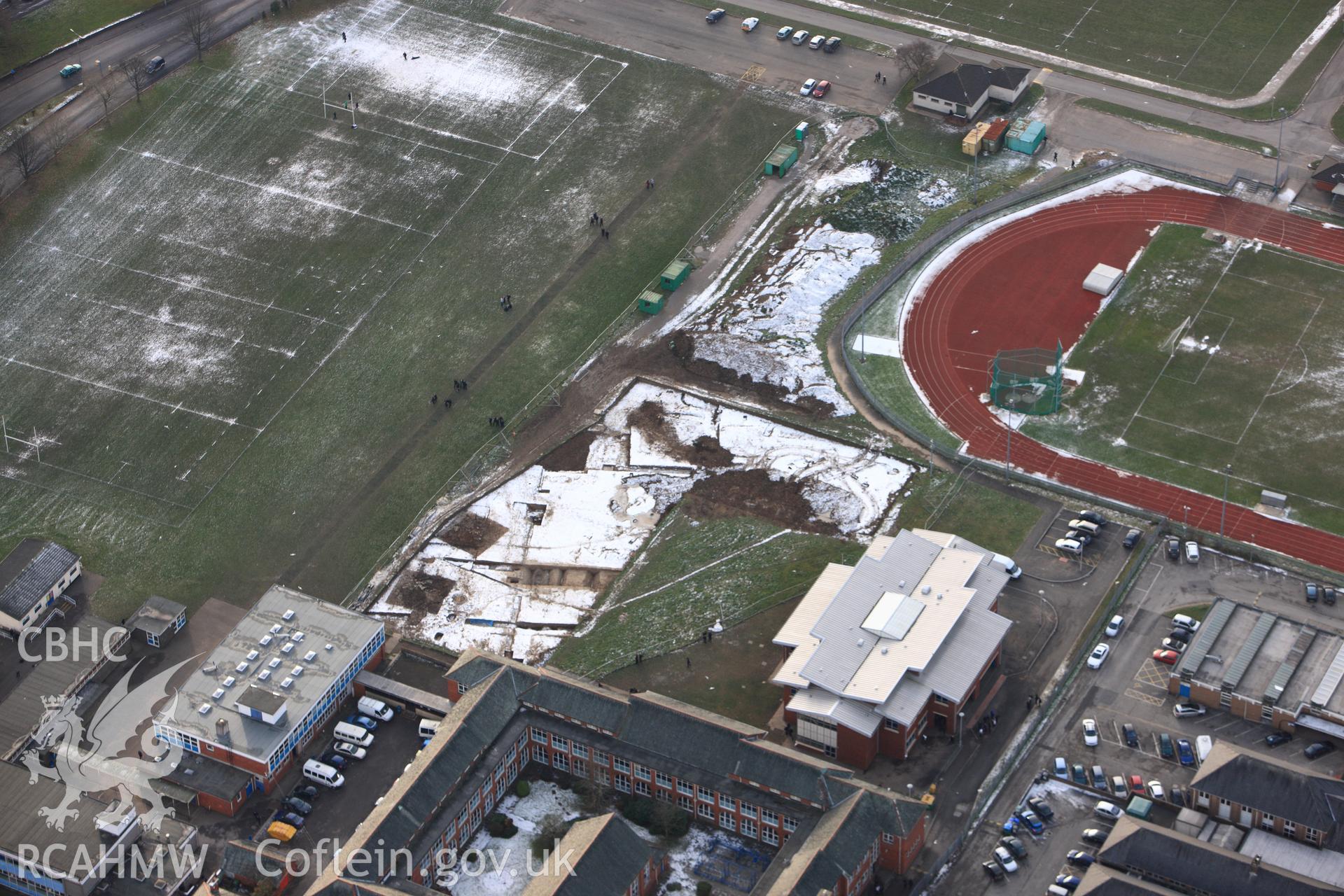 RCAHMW colour oblique photograph of Neath Auxilary Fort, under excavation by GGAT. Taken by Toby Driver on 01/12/2010.