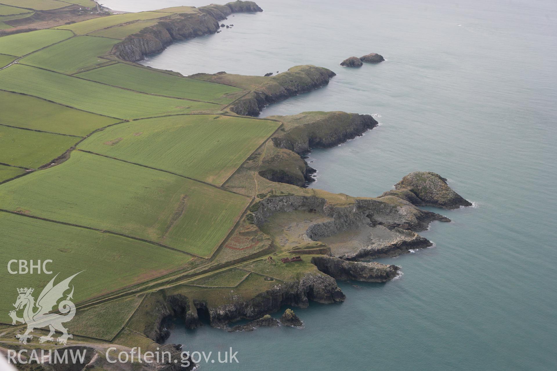 RCAHMW colour oblique photograph of Porthgain Quarries. Taken by Toby Driver on 16/11/2010.