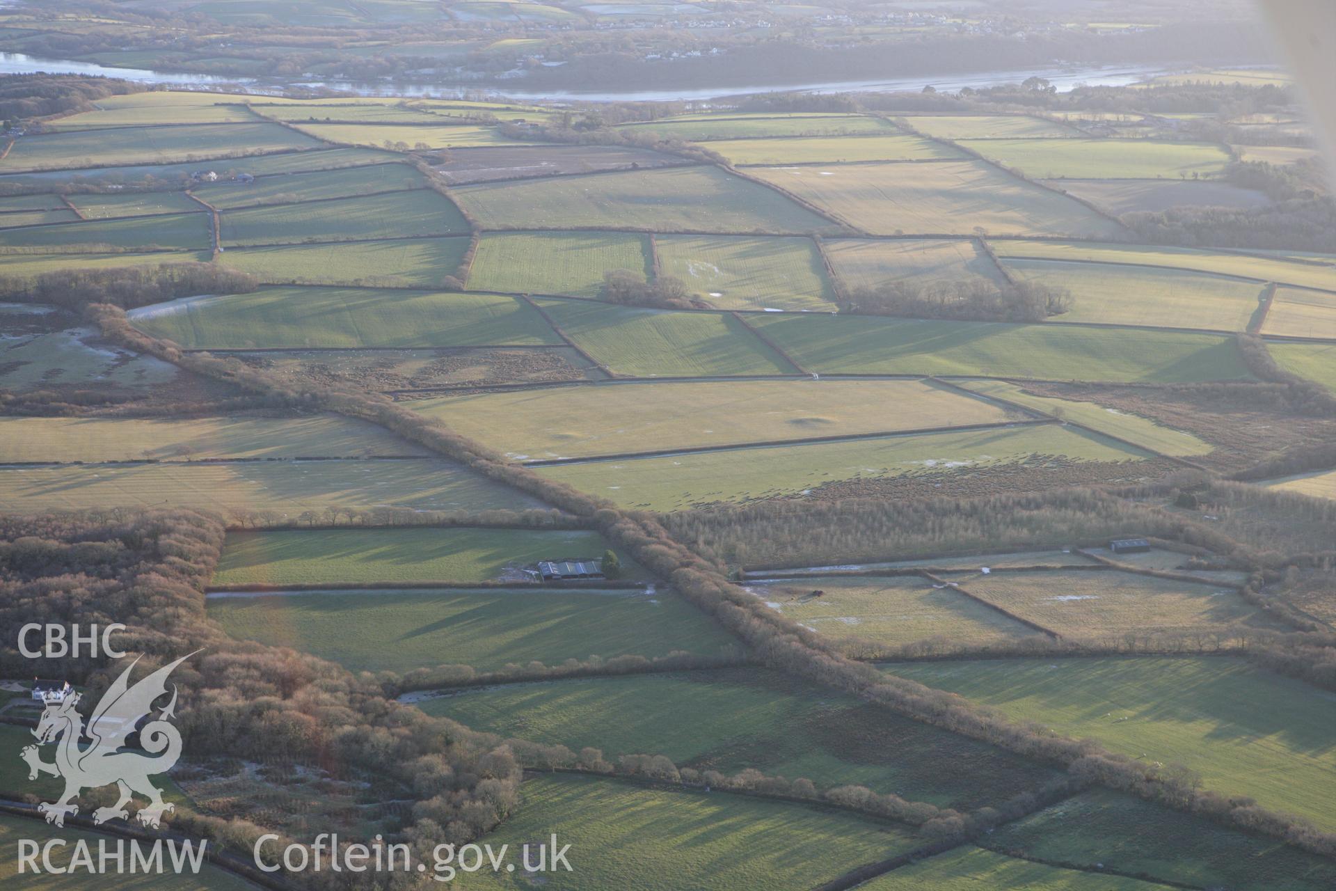 RCAHMW colour oblique photograph of Hanton barrow I and II. Taken by Toby Driver on 08/12/2010.