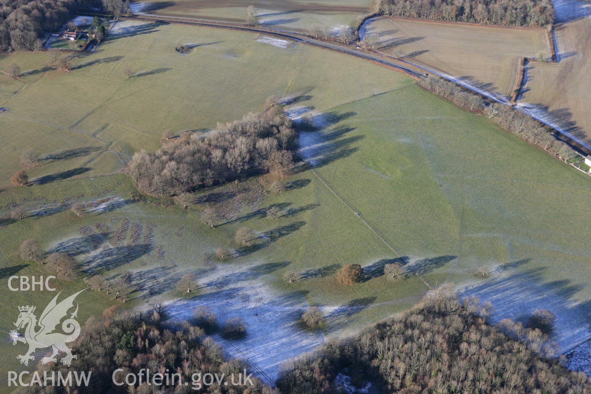 RCAHMW colour oblique photograph of Tregochas, south and east of, earthworks of medieval field system. Taken by Toby Driver on 08/12/2010.