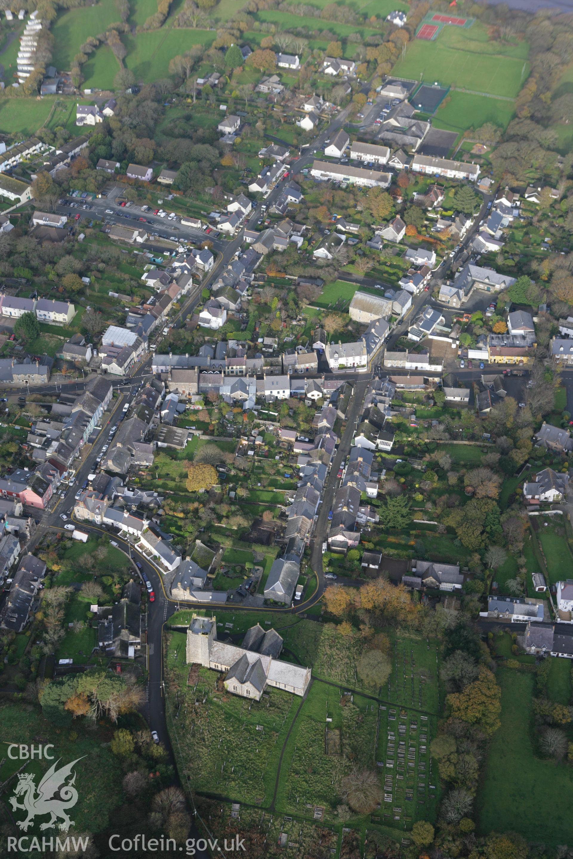 RCAHMW colour oblique photograph of St Mary's Church, Newport, Pembrokeshire. Taken by Toby Driver on 16/11/2010.