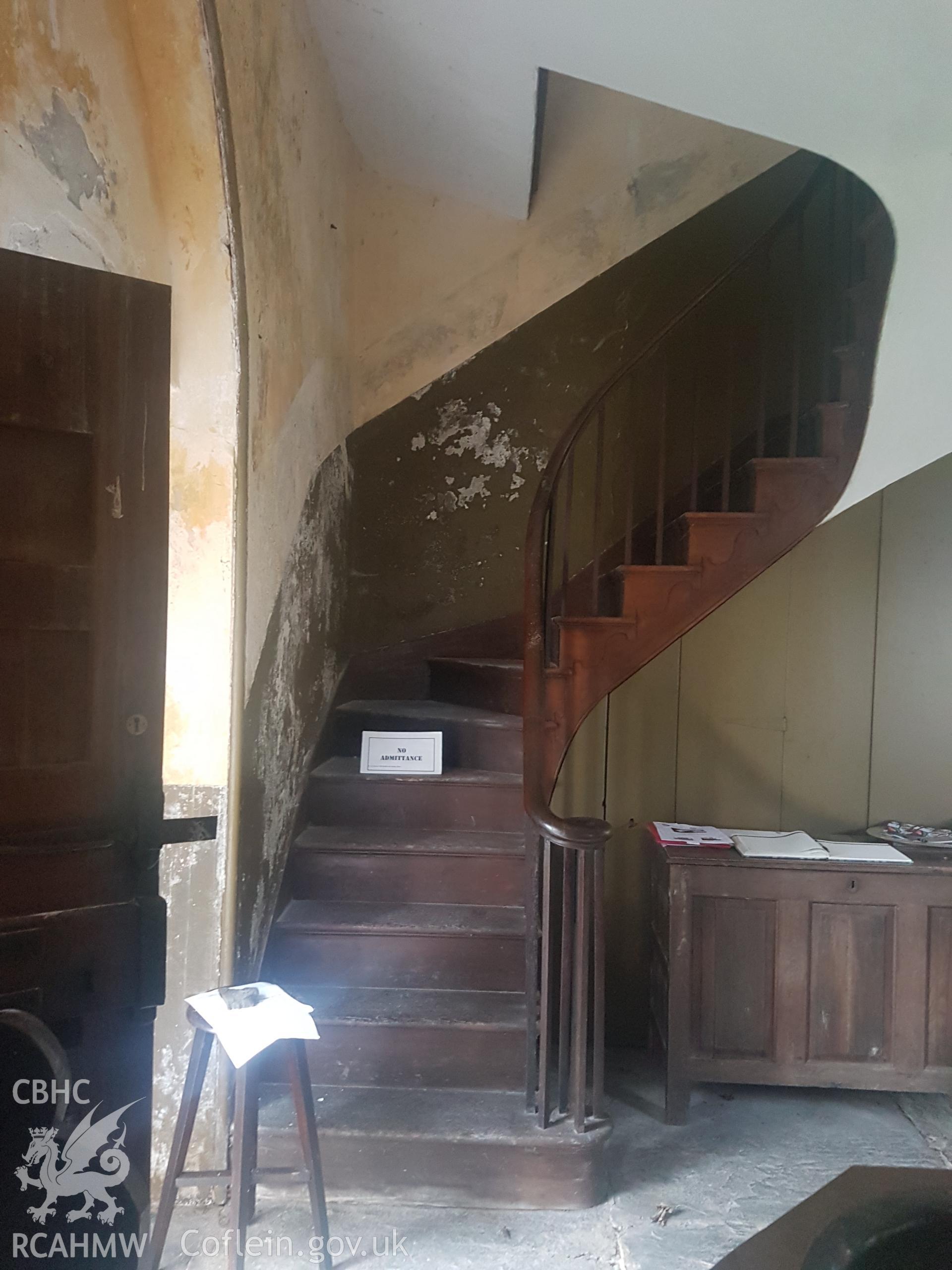 Staircase, St Cynhaiarn church. Photographed by Helen Rowe on 10th October 2020.