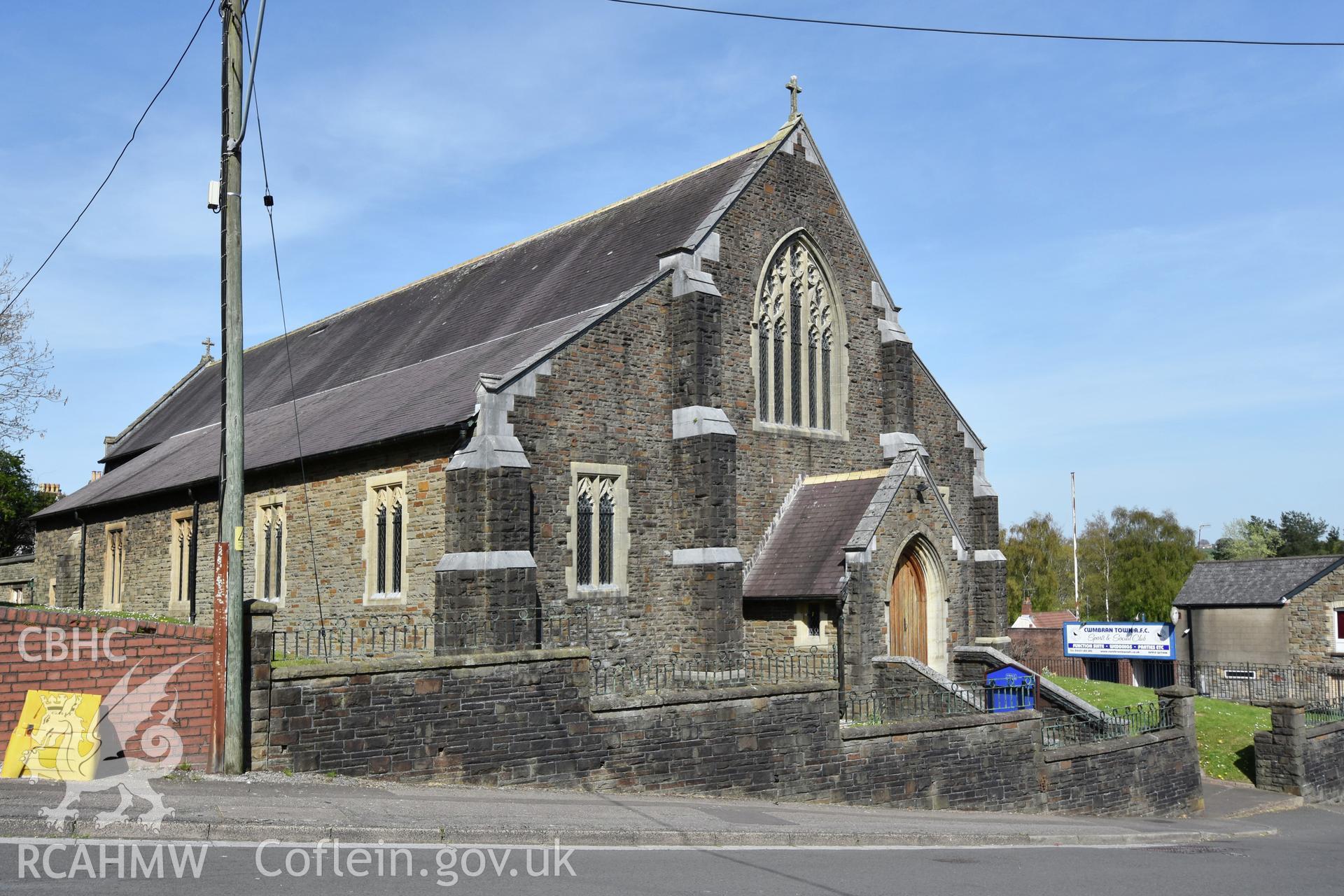 Exterior view of St Gabriel's Church in Cwmbran, photographed by Susan Fielding of RCAHMW on 23 April 2021.