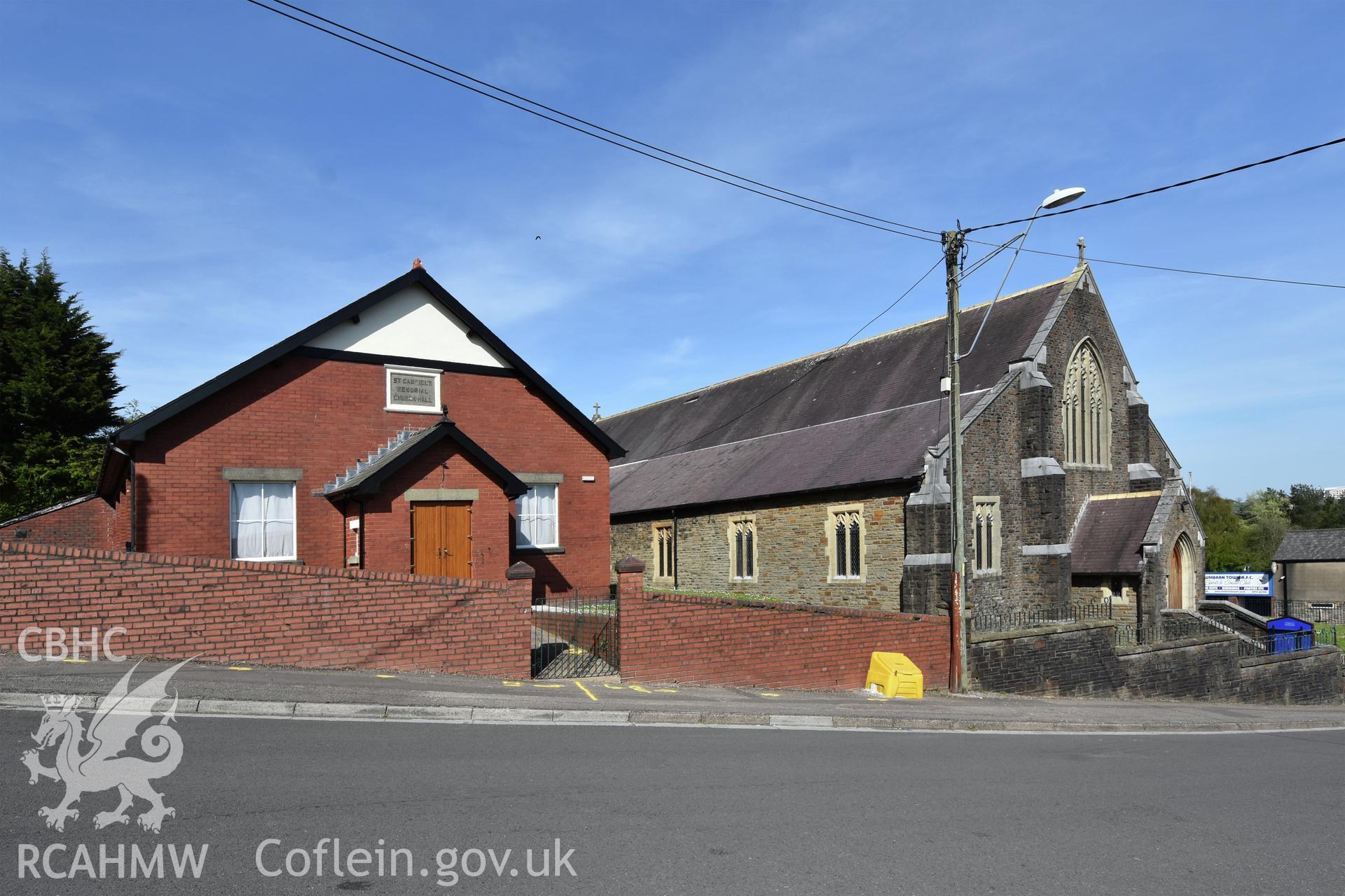 Exterior view of St Gabriel's Church in Cwmbran, photographed by Susan Fielding of RCAHMW on 23 April 2021.