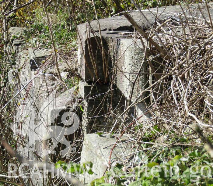 'Lock yr odyn no. 29, gate hinge recess, tail end west chamber wall.' Colour digital photograph of Lock 29 (Glandwor villa lock) of the Glamorganshire Canal in Trallwn, Pontypridd. Taken by Mr Kelvin Merriott.