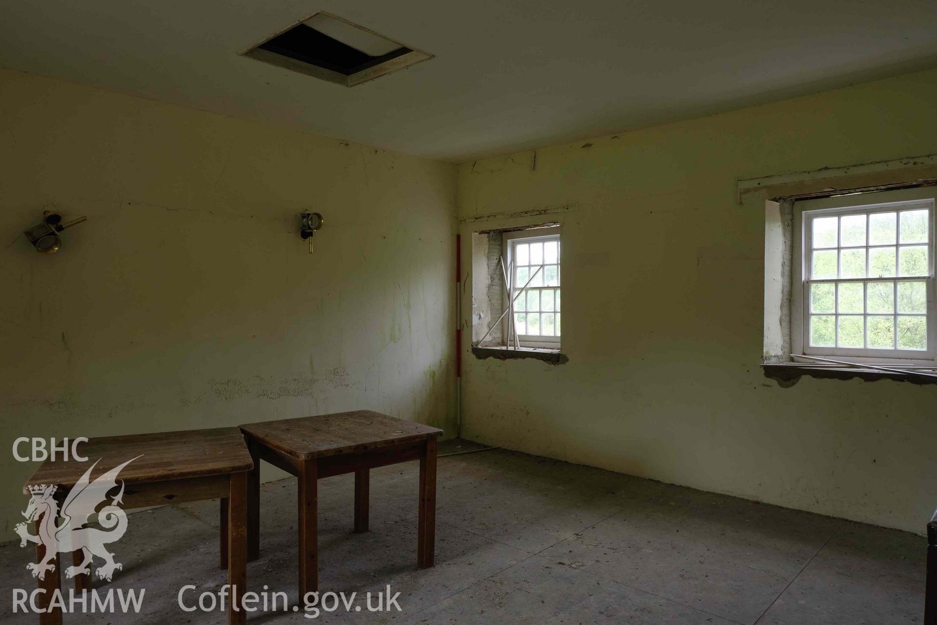 Colour photograph showing Blackpool Mill - NE wing, 1st floor, looking NW. Produced as part of Historic Building Recording for Blackpool Mill, carried out by Richard Hayman, June 2021.