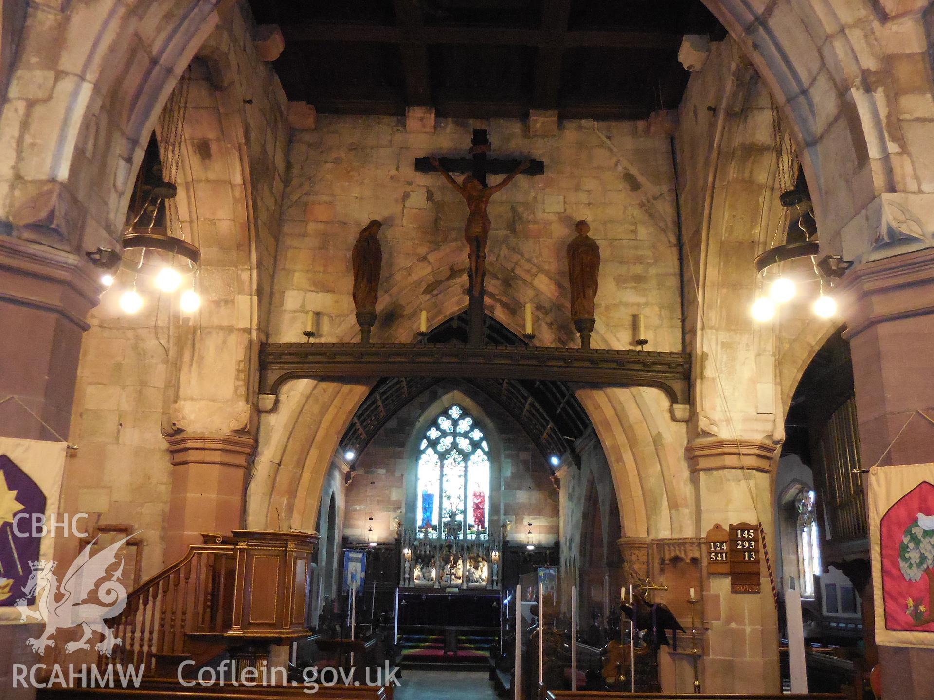 Colour digital photograph showing rood cross St Deiniol's church, Hawarden, taken in March 2022.