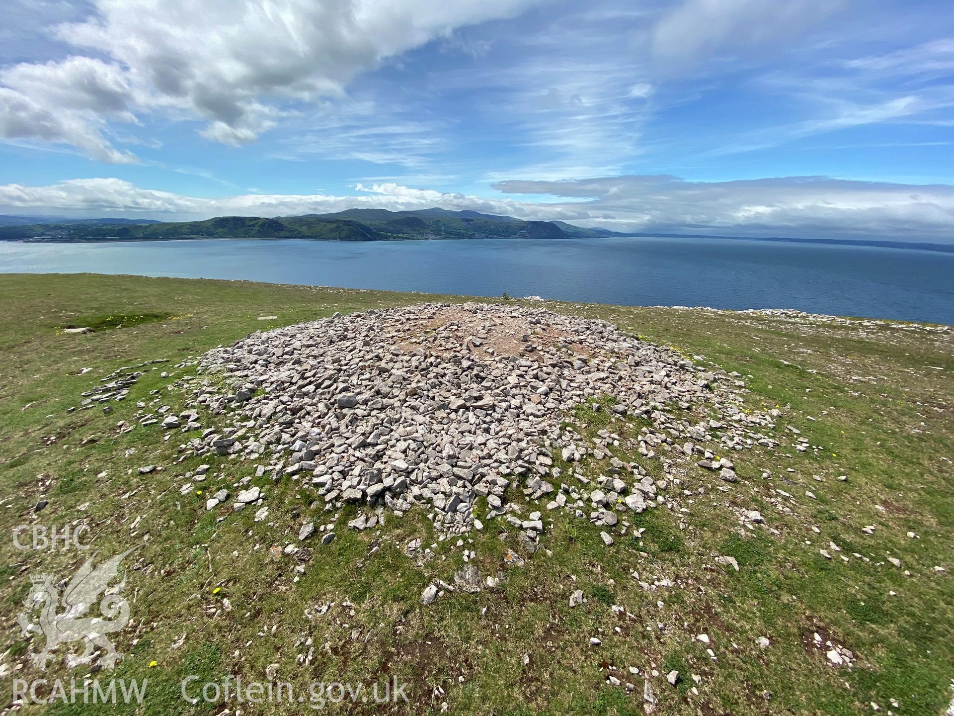 Digital colour photograph showing Gogarth cairn, produced by Paul R Davis in 2021.