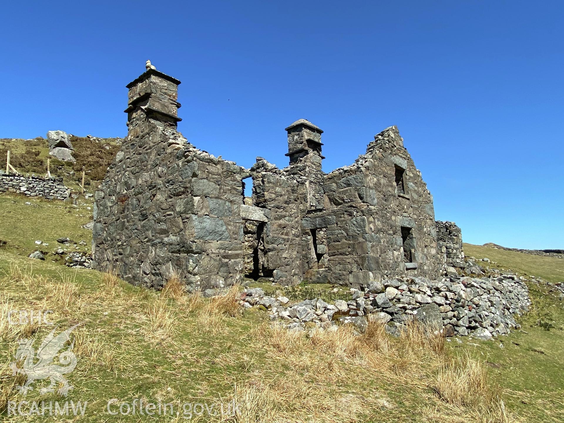 Digital colour photograph showing Hafotty-fach ruin, produced by Paul R Davis in 2021.