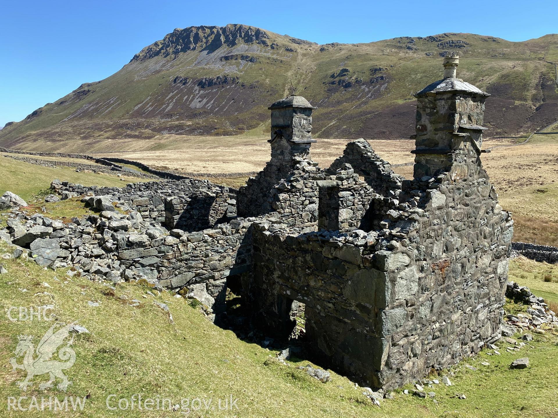 Digital colour photograph showing Hafotty-fach ruin, produced by Paul R Davis in 2021.