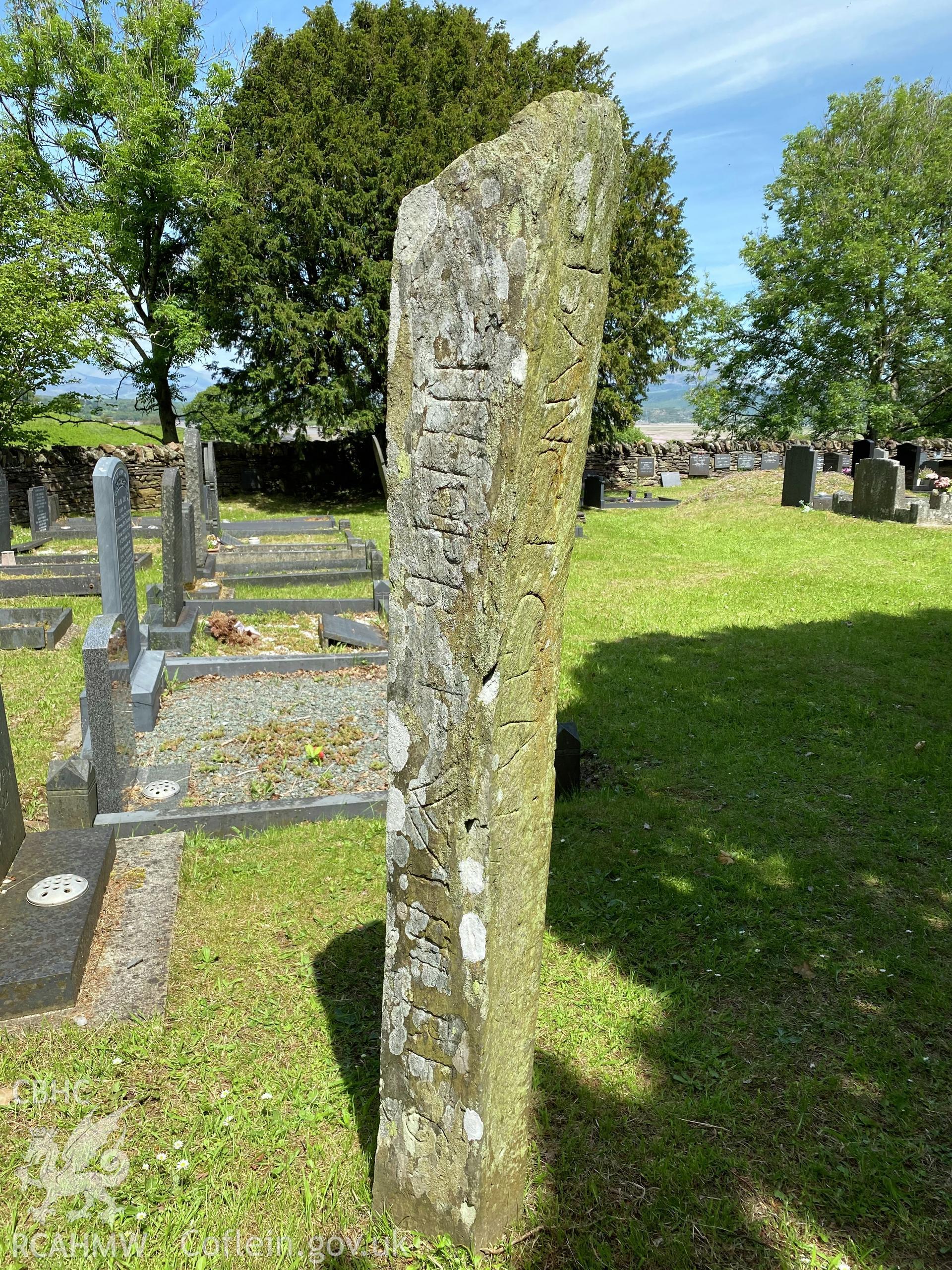 Digital colour photograph showing Llanfihangel inscribed stone, produced by Paul R Davis in 2021.