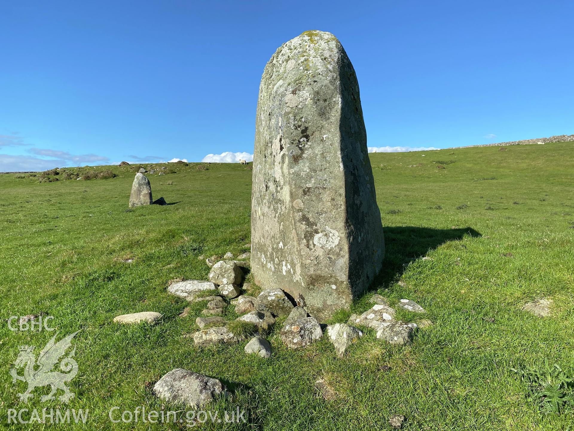 Digital colour photograph showing Gwastadgoed standing stones, produced by Paul R Davis in 2021.