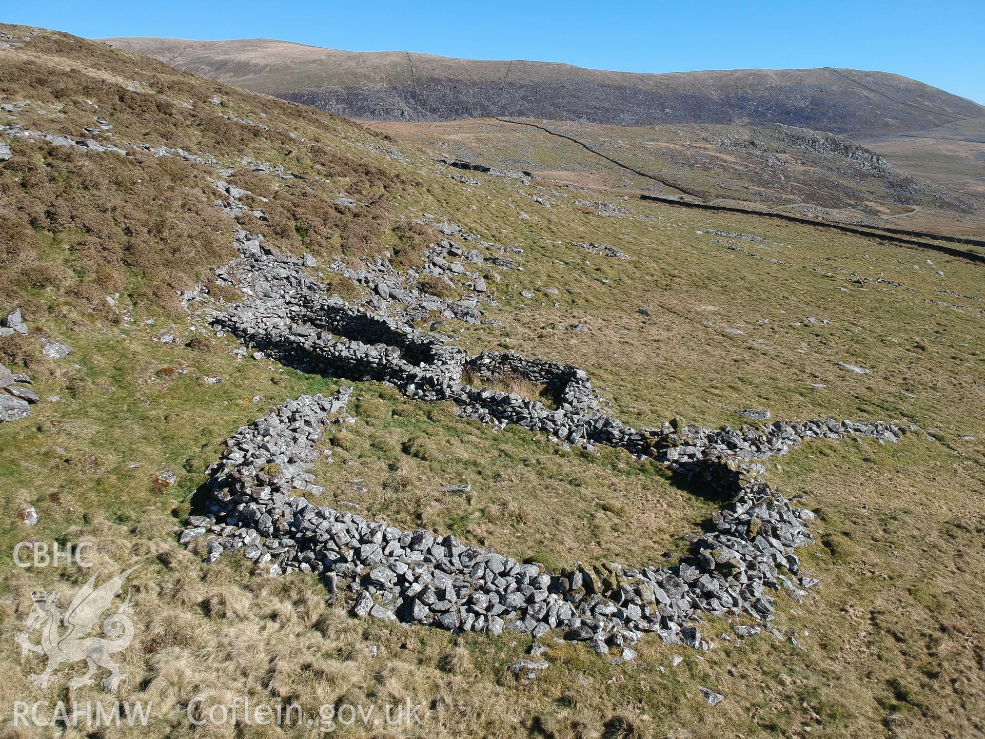 Digital colour photograph showing Moelfre enclosure, produced by Paul R Davis in 2021.