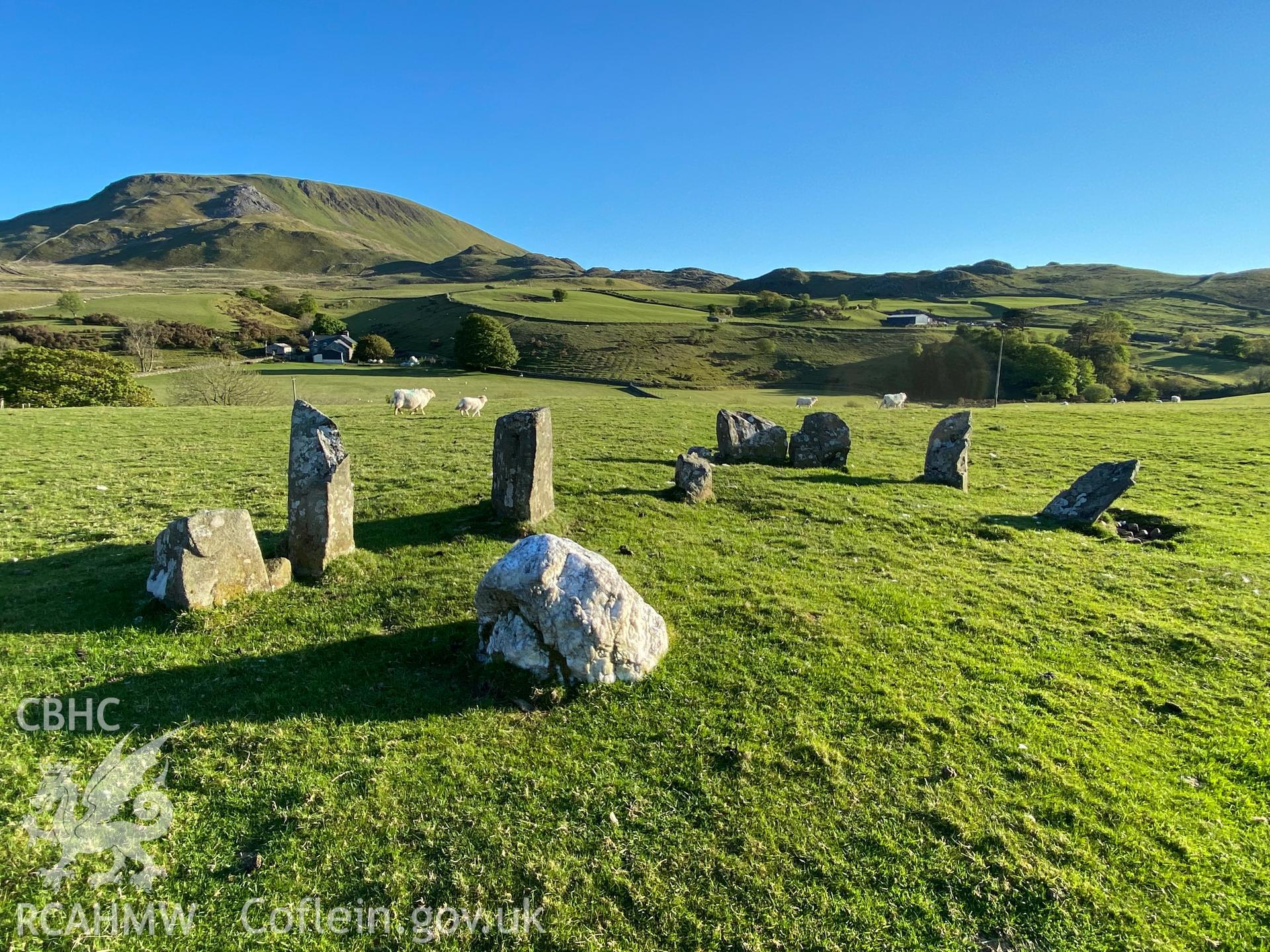 Digital colour photograph showing Arthog standing stones, taken by Paul R Davis in 2021.