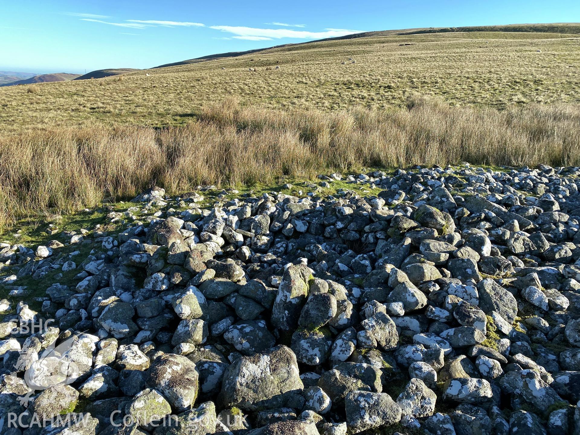 Digital colour photograph showing Carnau Cefn-y-fford, cairn VI, produced by Paul R Davis in 2021.