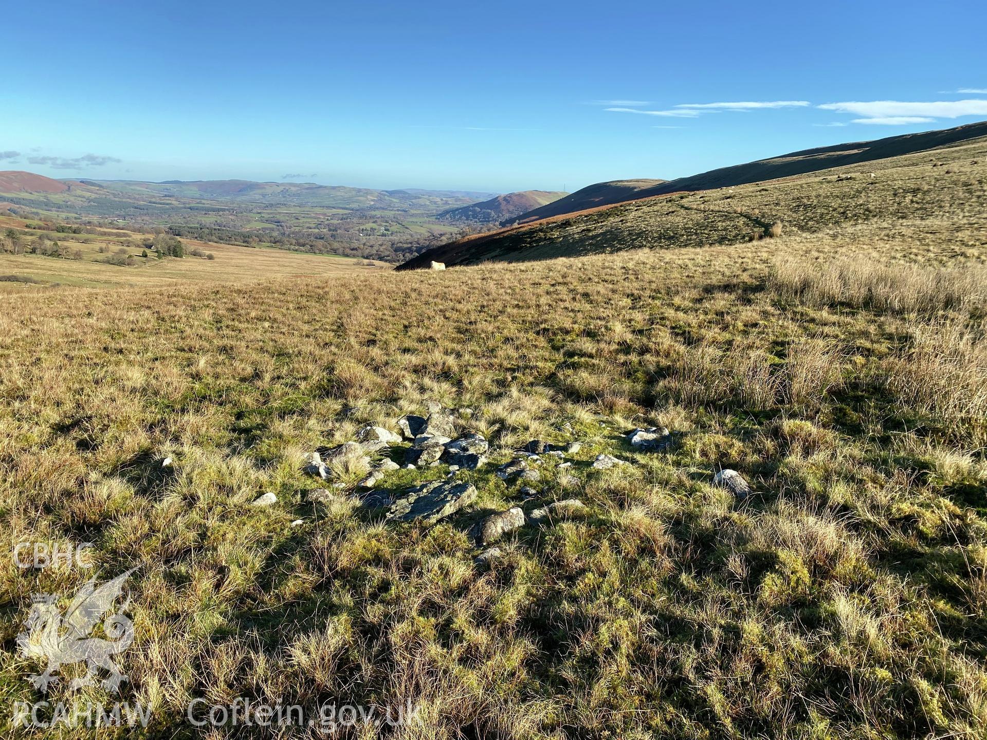 Digital colour photograph showing Carnau Cefn-y-fford, cairn II, produced by Paul R Davis in 2021.