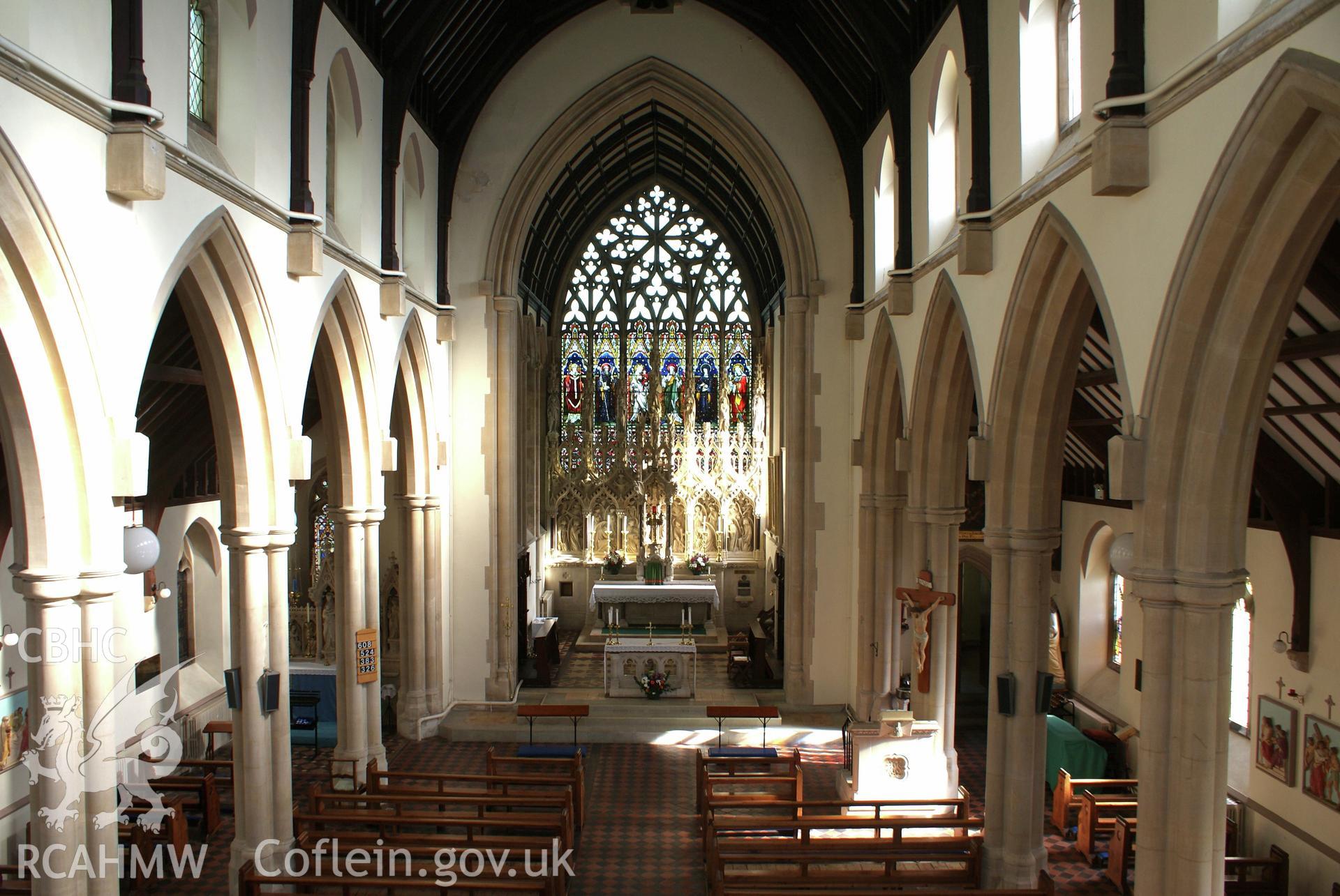 Digital colour photograph showing interior of Our Lady and St Michael Catholic church, Abergavenny.