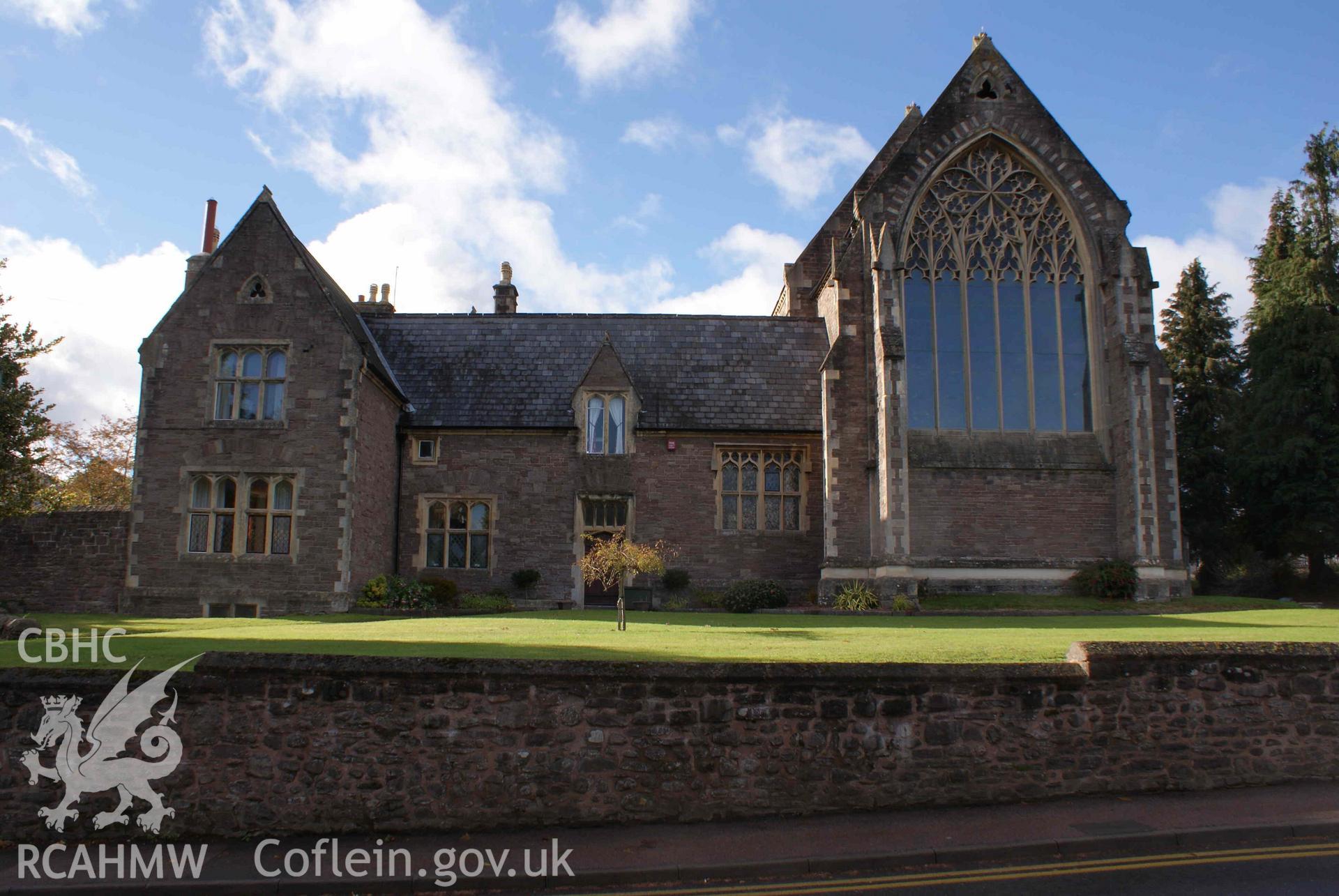 Digital colour photograph showing exterior of Our Lady and St Michael Catholic church, Abergavenny.