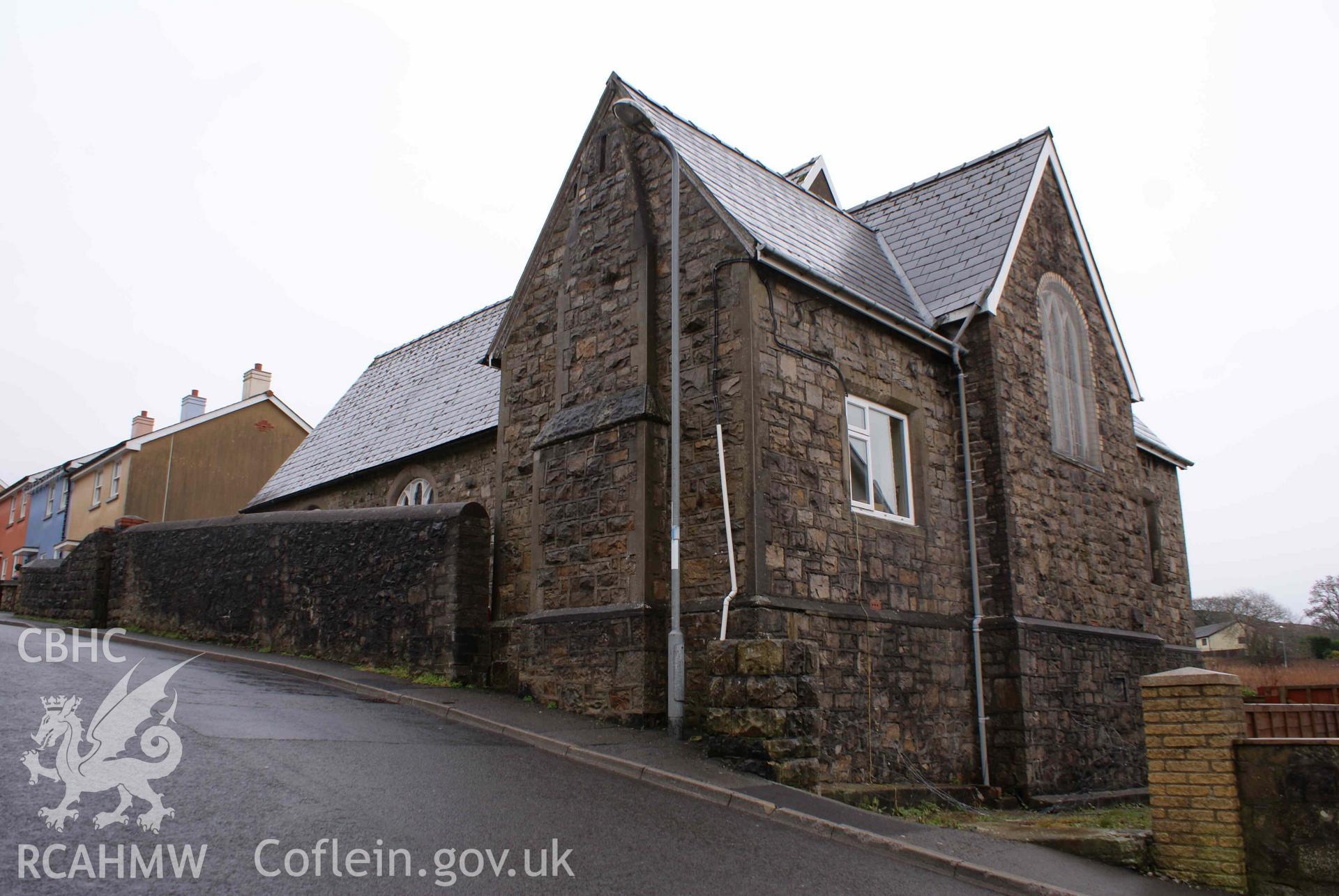 Digital colour photograph showing exterior of Sacred Heart and St Felix Catholic church, Blaenavon.