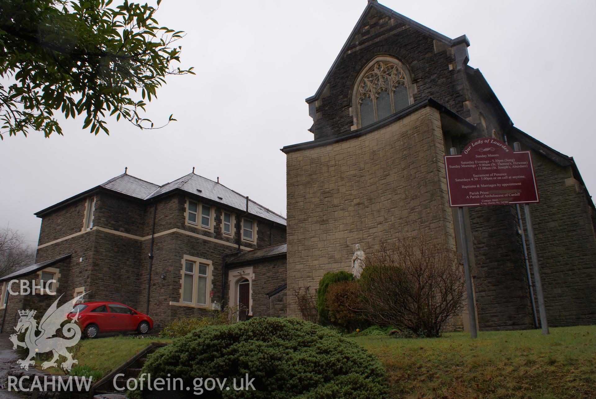 Digital colour photograph showing exterior of Our Lady of Lourdes Catholic church, Mountain Ash.