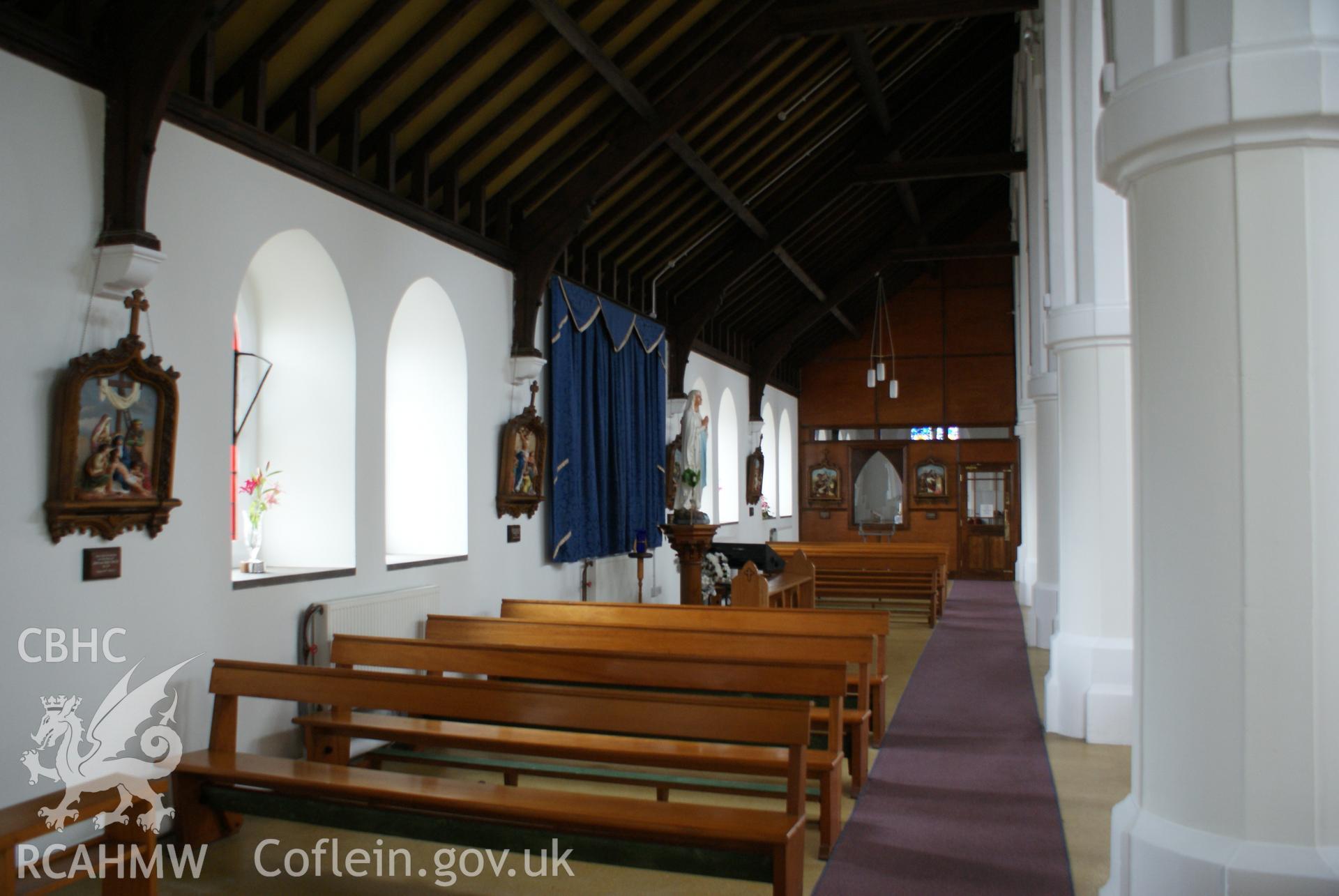 Digital colour photograph showing interior of All Saints Catholic church, Ebbw Vale.