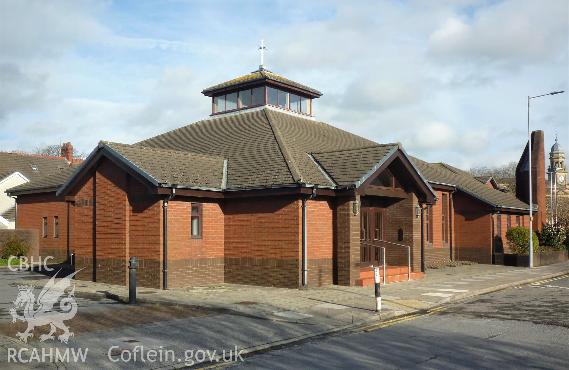 Digital colour photograph showing exterior of Our Lady of Peace Catholic church, Llanelli.