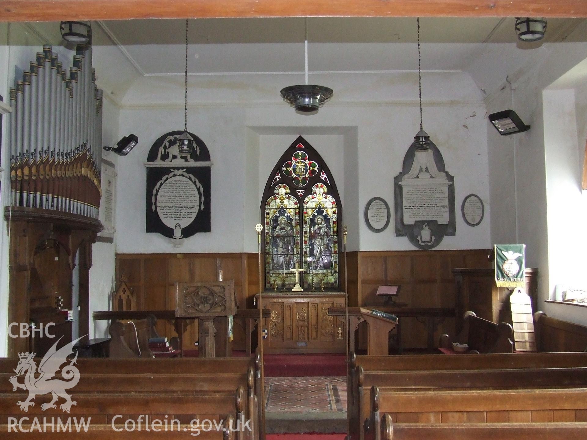 Digital colour photograph showing interior of Colman's church, Boncath. Produced by Martin Davies in 2022.