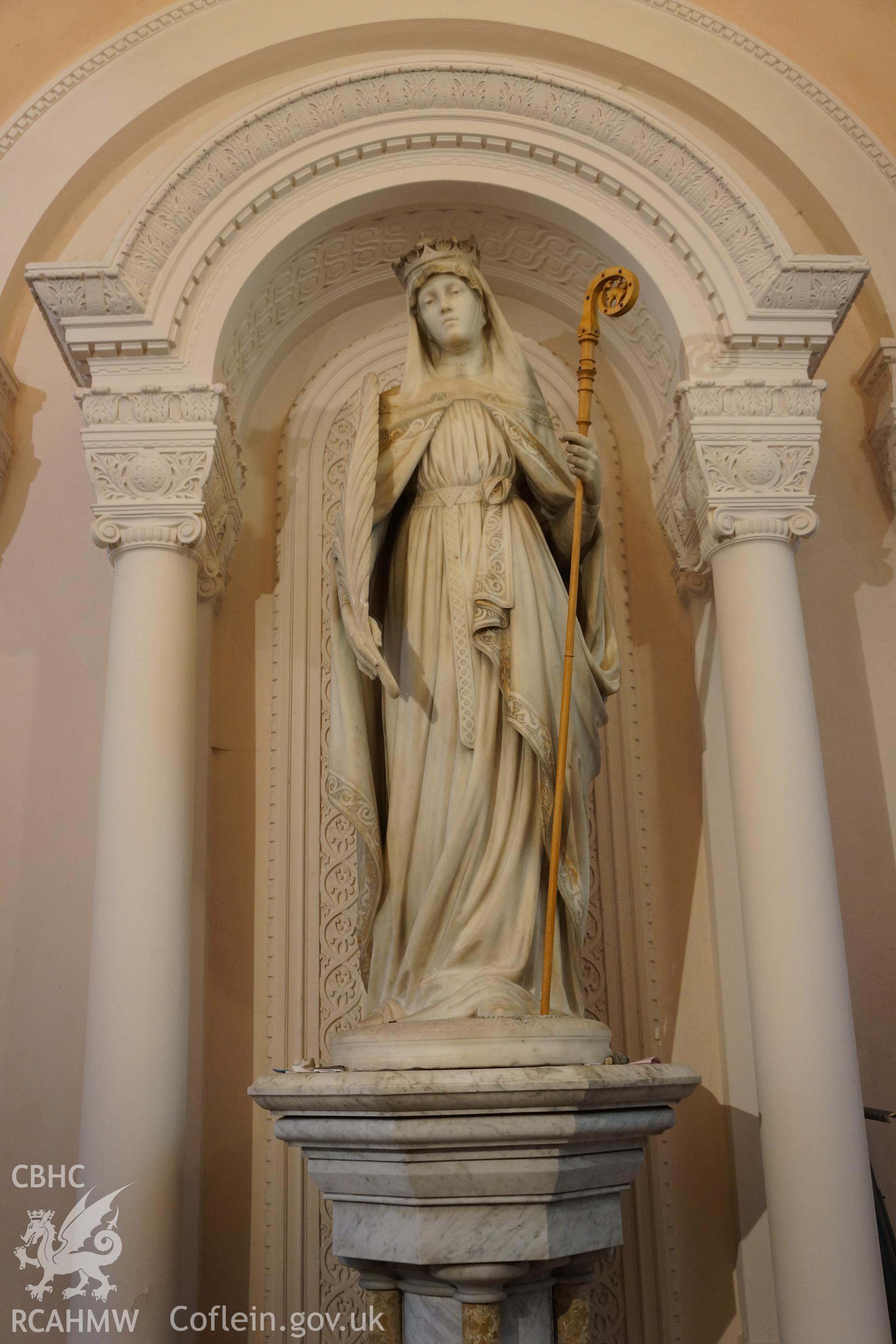 Digital colour photograph showing shrine and statue to St Winefride at St Winefride's Catholic church, Holywell.